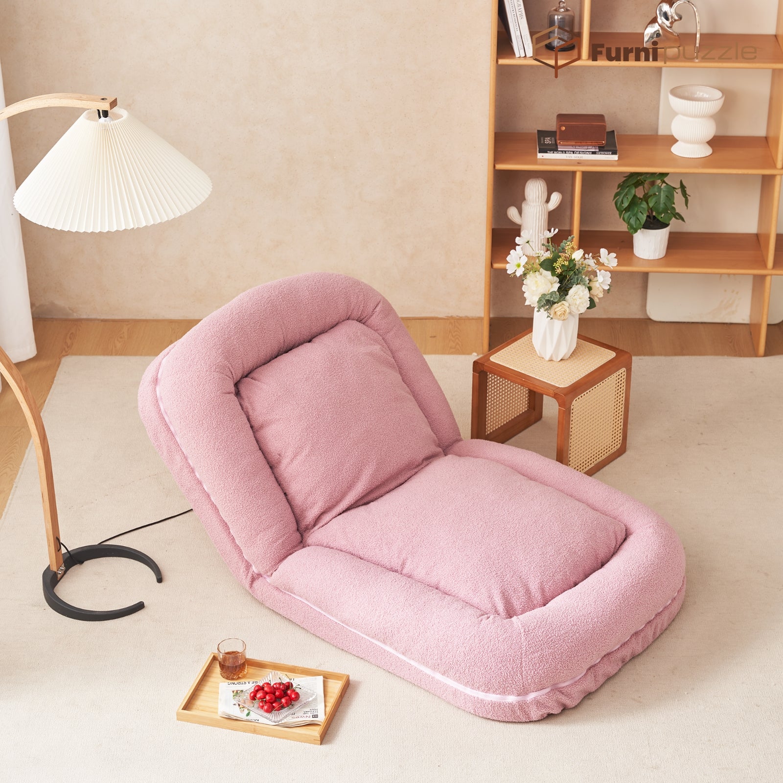 Furnipuzzle Upholstered Foldable Lounge Chair Bean Bag Sofa with Adjustable Backrest