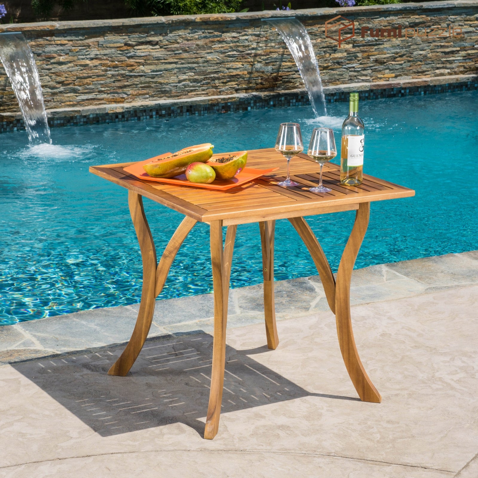Furnipuzzle Square Wood Small Table Outdoor Side Coffee Tables for Patio & Poolside
