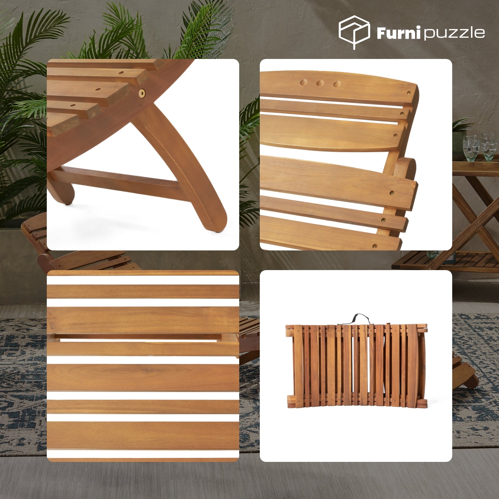 Furnipuzzle Wood Outdoor Chaise Lounge Pool Lounge Chairs