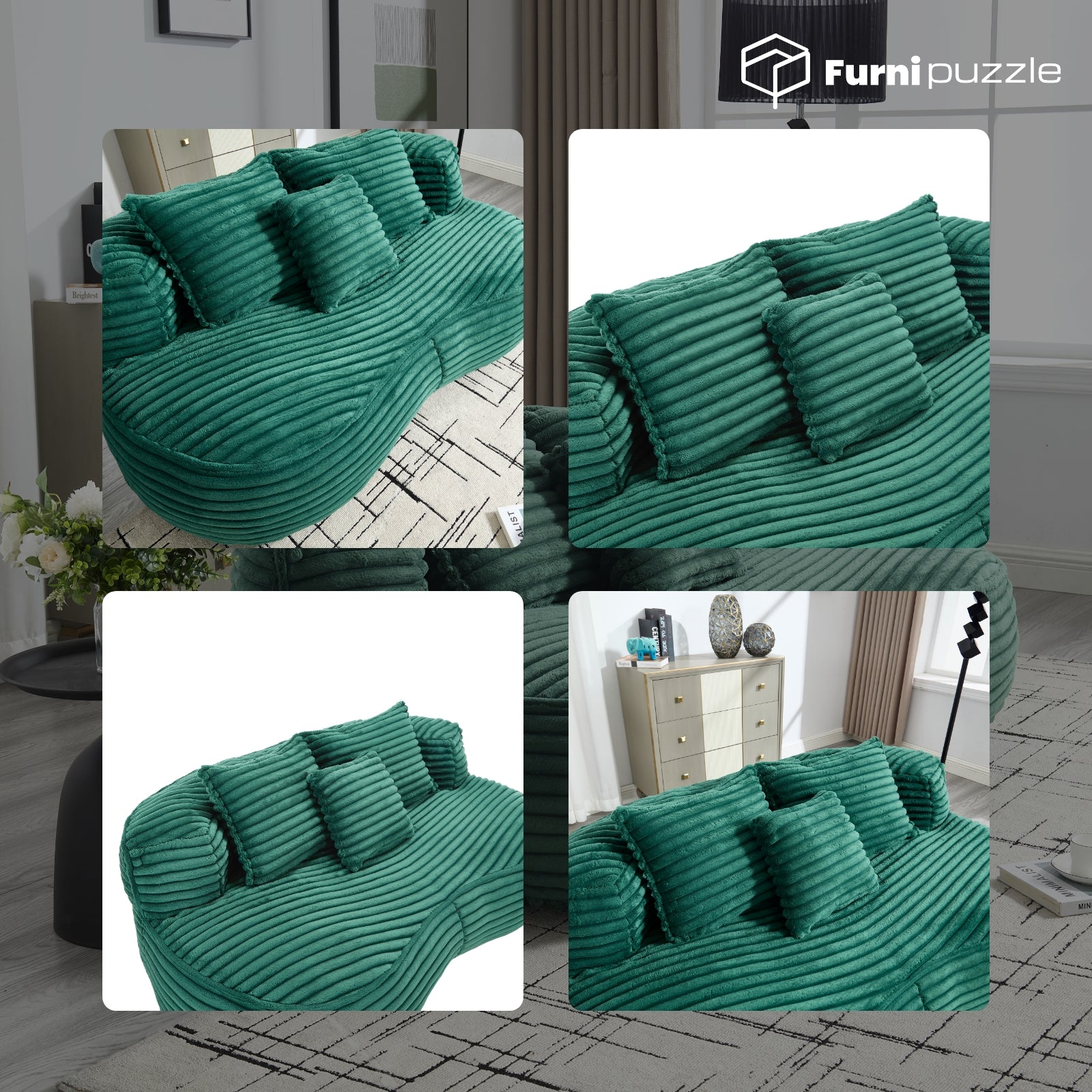 Modern Lazy Bean Bag Sofa Lounger Chair with 3 Pillows for Adults & Kids