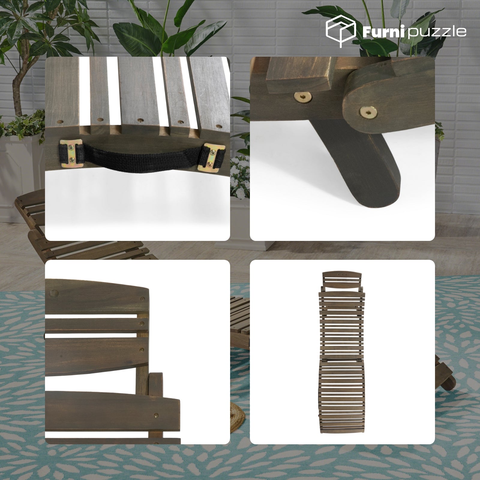 Furnipuzzle Wood Outdoor Chaise Lounge Pool Lounge Chairs