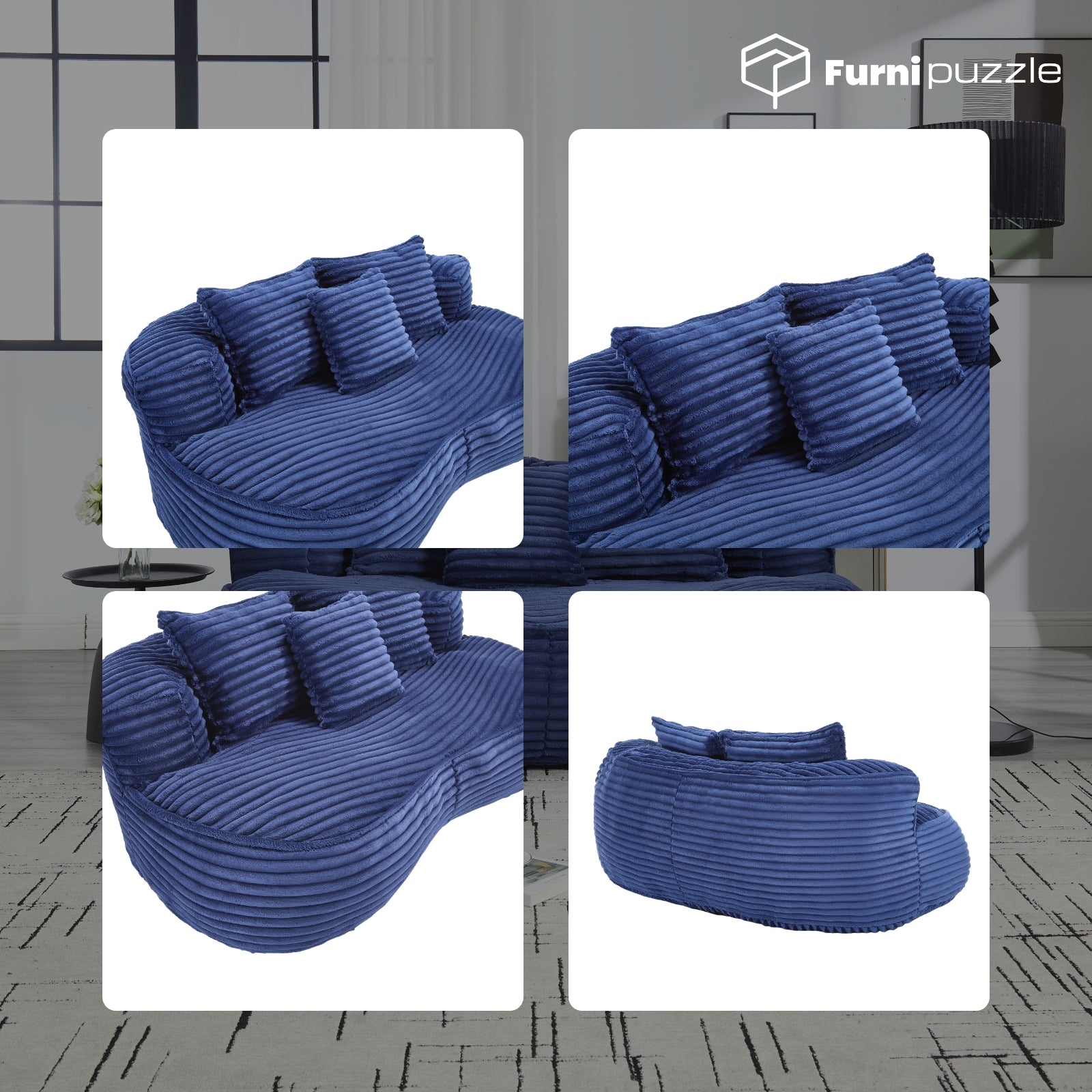 Modern Lazy Bean Bag Sofa Lounger Chair with 3 Pillows for Adults & Kids