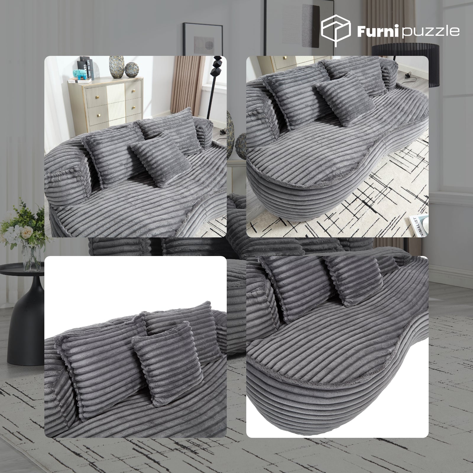 Modern Lazy Bean Bag Sofa Lounger Chair with 3 Pillows for Adults & Kids