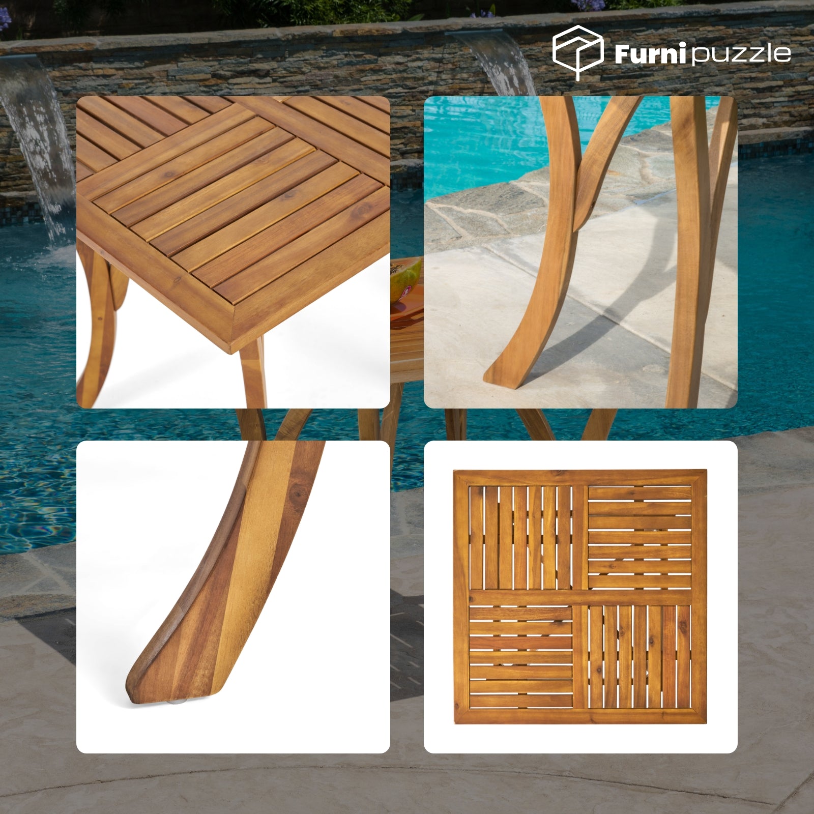 Furnipuzzle Square Wood Small Table Outdoor Side Coffee Tables for Patio & Poolside