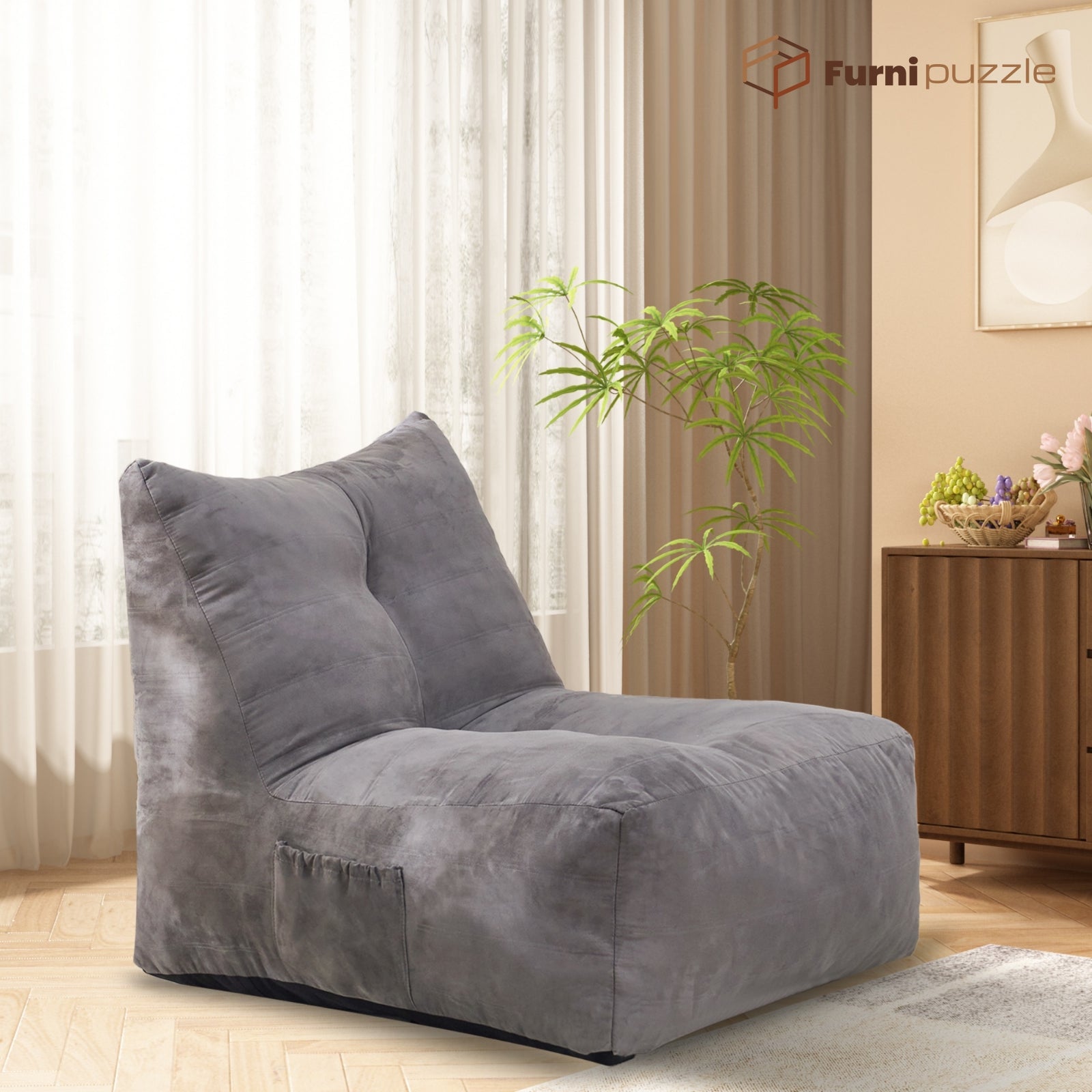 Furnipuzzle Cozy Lazy Sofa Bean Bag Chair Big Comfy Chair for Bedroom Living Room