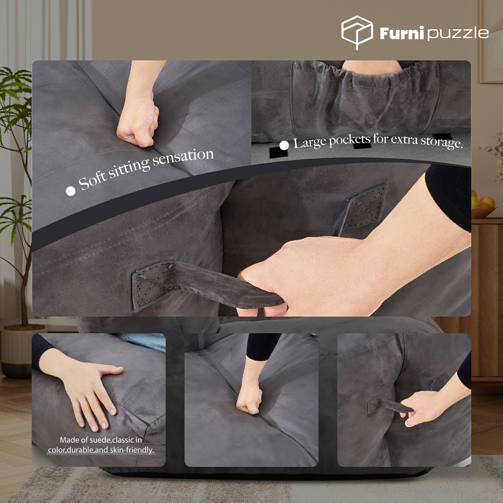 Furnipuzzle Cozy Lazy Sofa Bean Bag Chair Big Comfy Chair for Bedroom Living Room