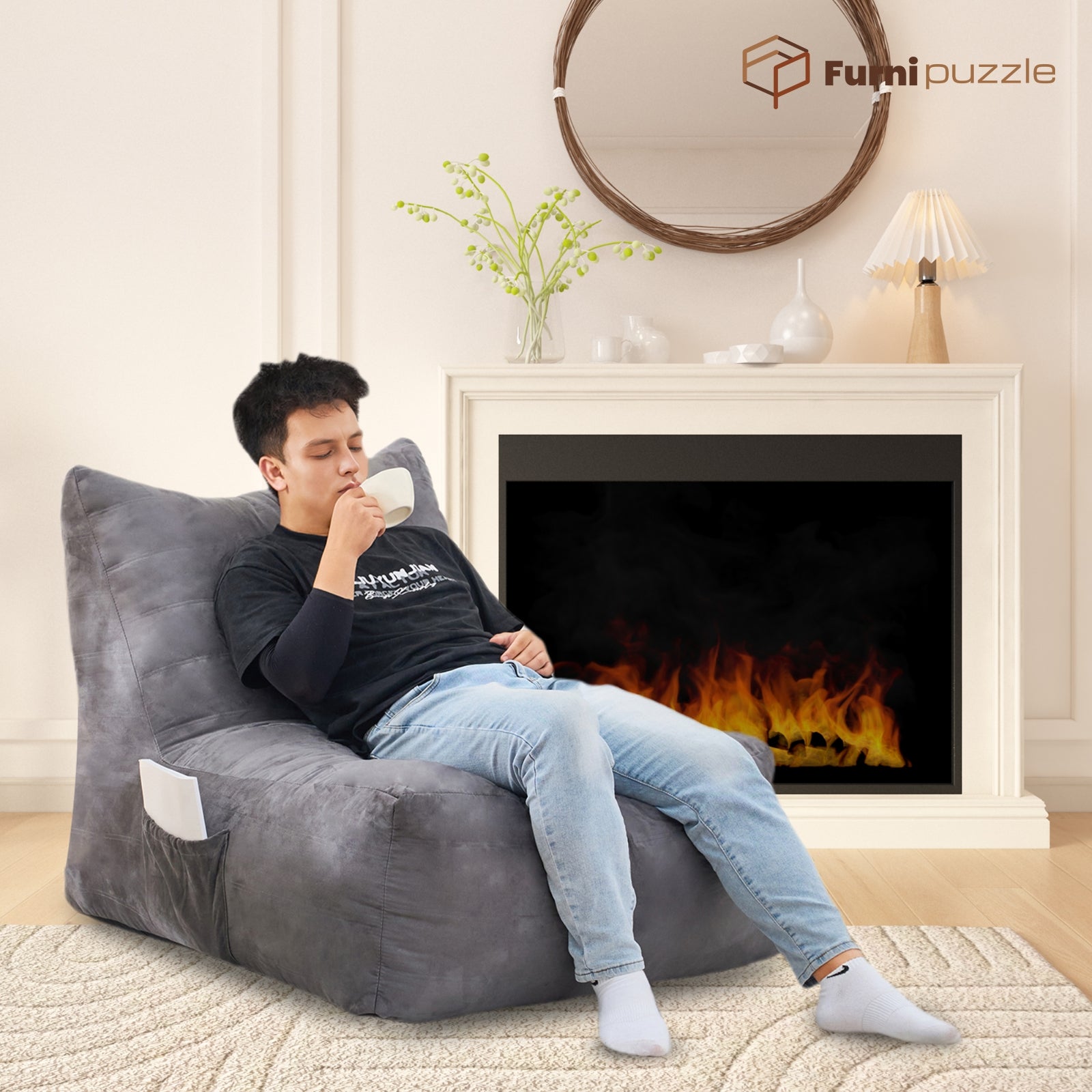 Furnipuzzle Cozy Lazy Sofa Bean Bag Chair Big Comfy Chair for Bedroom Living Room