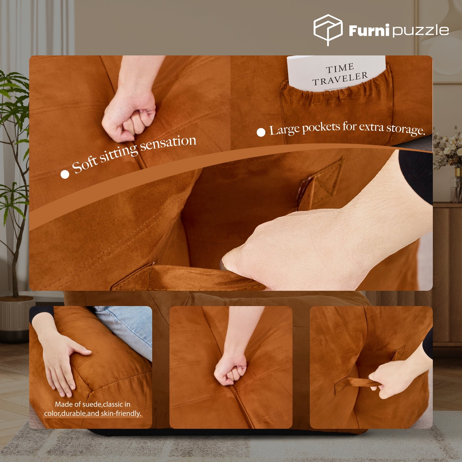 Furnipuzzle Cozy Lazy Sofa Bean Bag Chair Big Comfy Chair for Bedroom Living Room