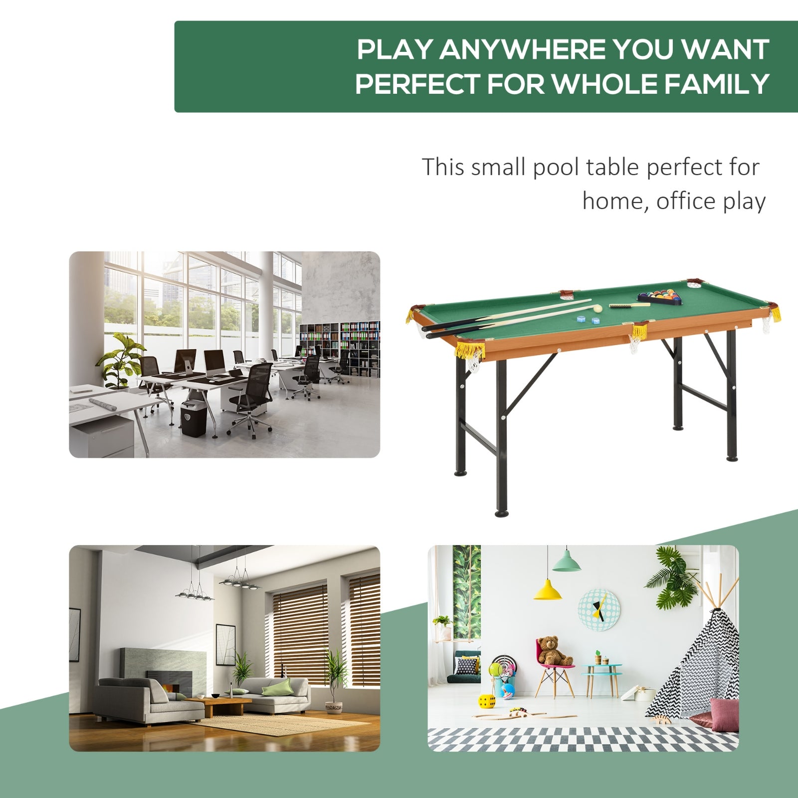 Furnipuzzle Fun Indoor Mini Pool Table - Green MDF Design for Living Room and Game Room Use