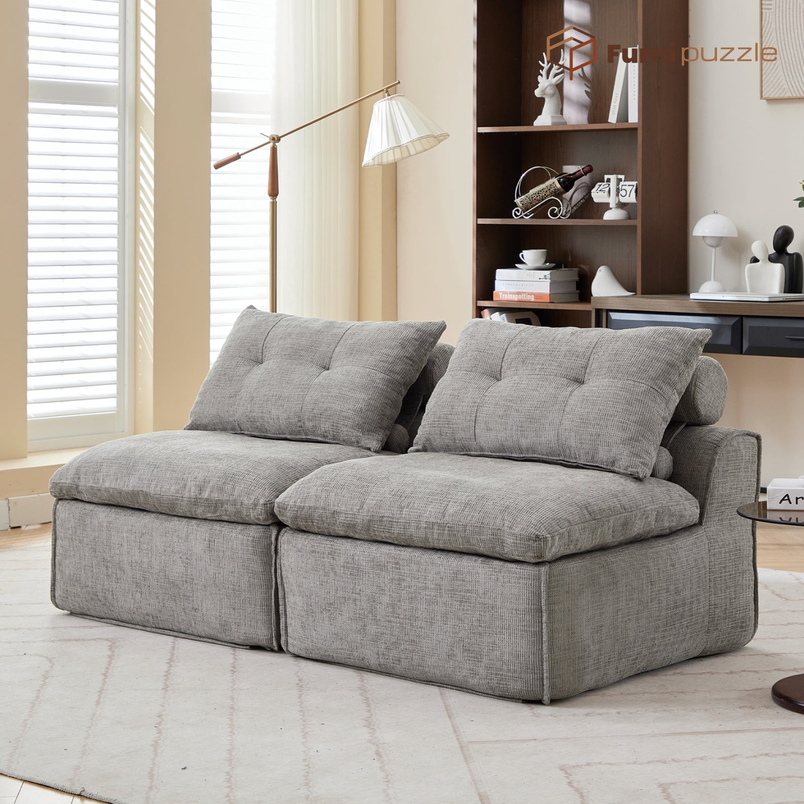 Modular Sofa Armless Loveseat With 2 Neck Pillows and 2 Waist Pillows