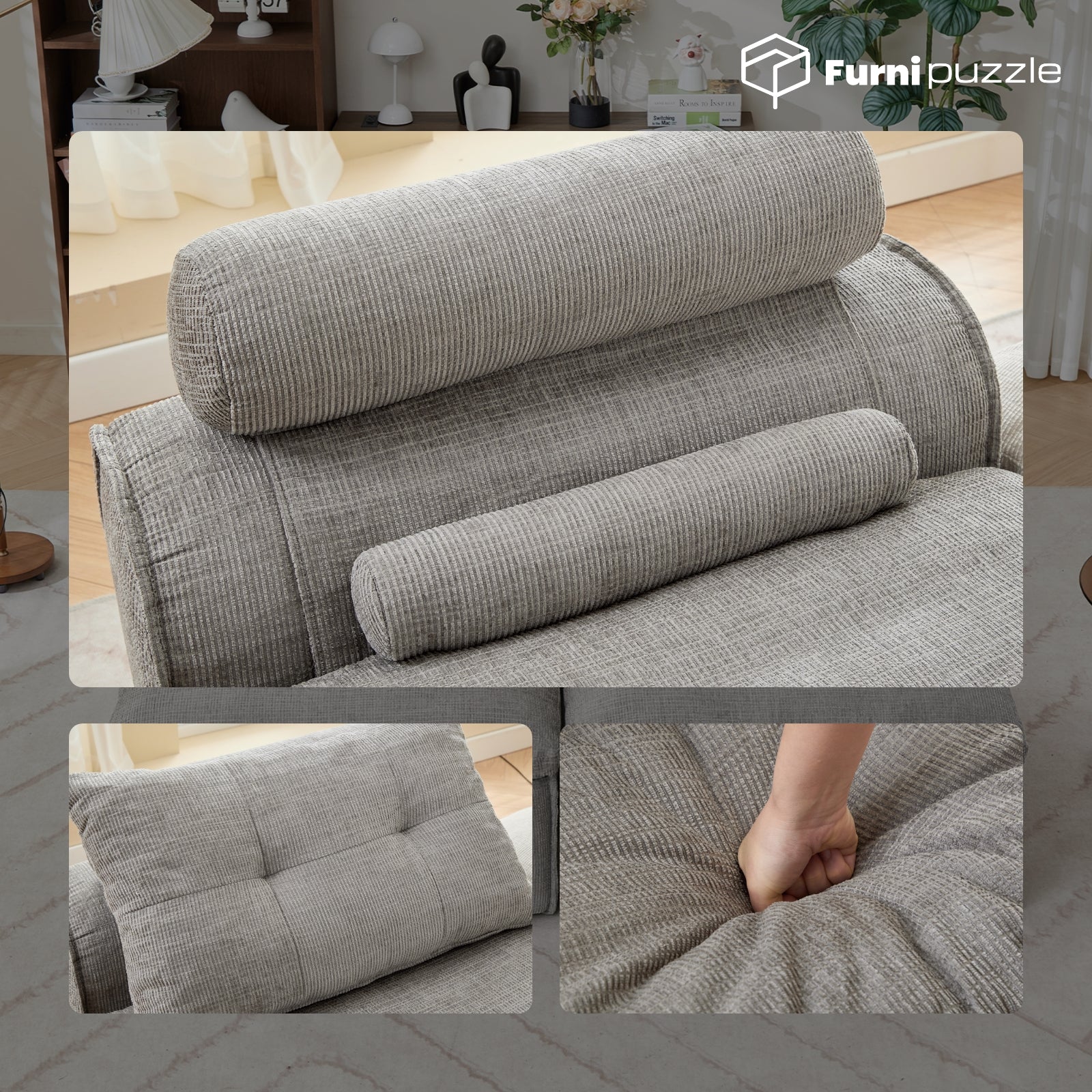 Modular Sofa Armless Loveseat With 2 Neck Pillows and 2 Waist Pillows