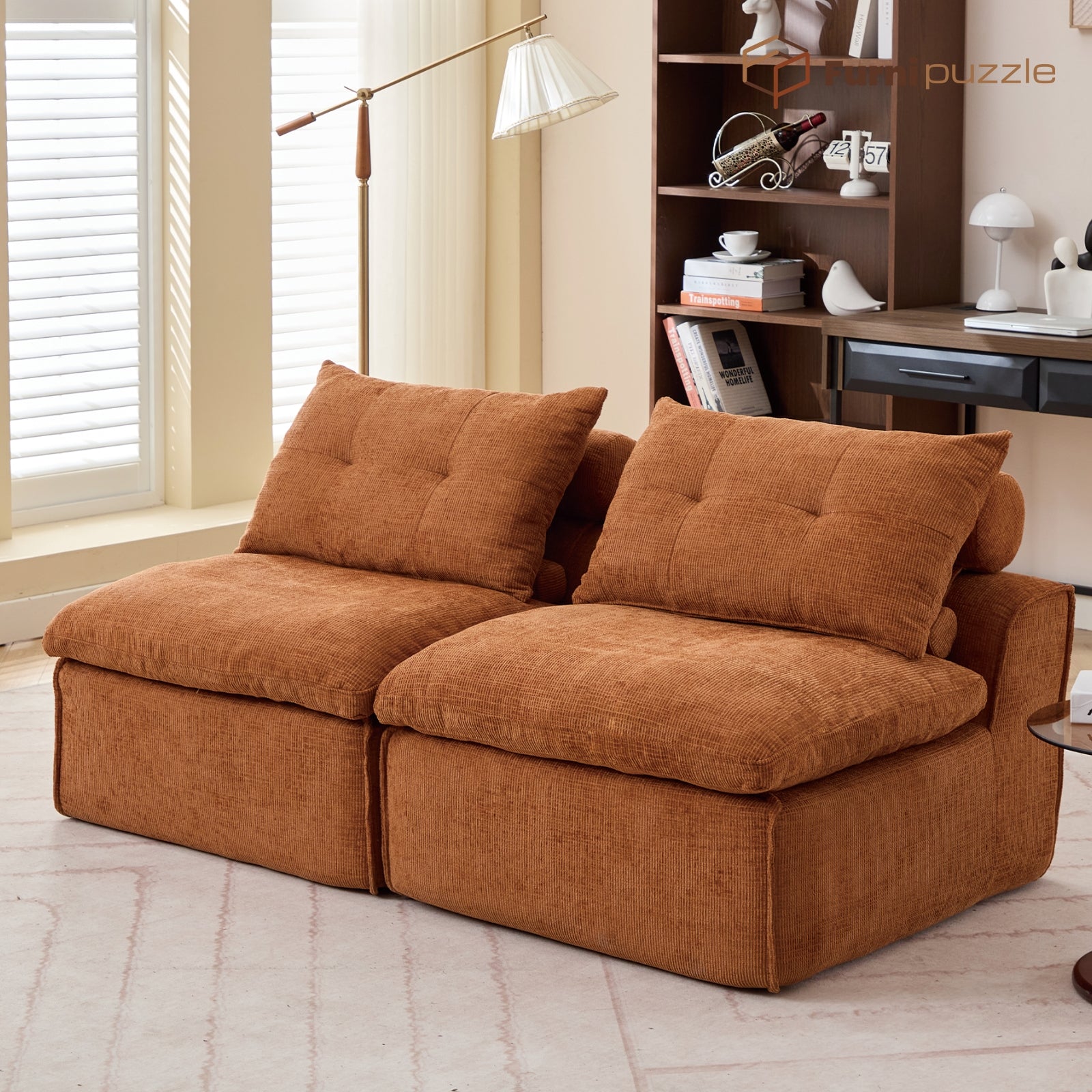 Modular Sofa Armless Loveseat With 2 Neck Pillows and 2 Waist Pillows