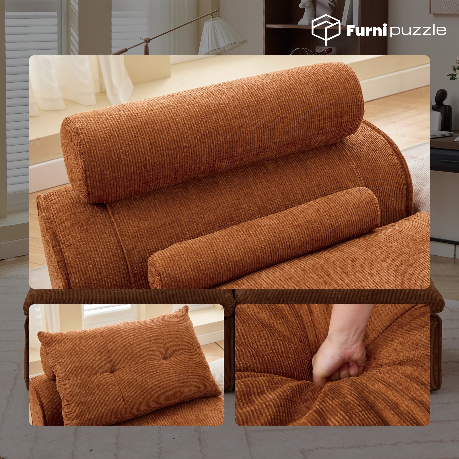 Modular Sofa Armless Loveseat With 2 Neck Pillows and 2 Waist Pillows