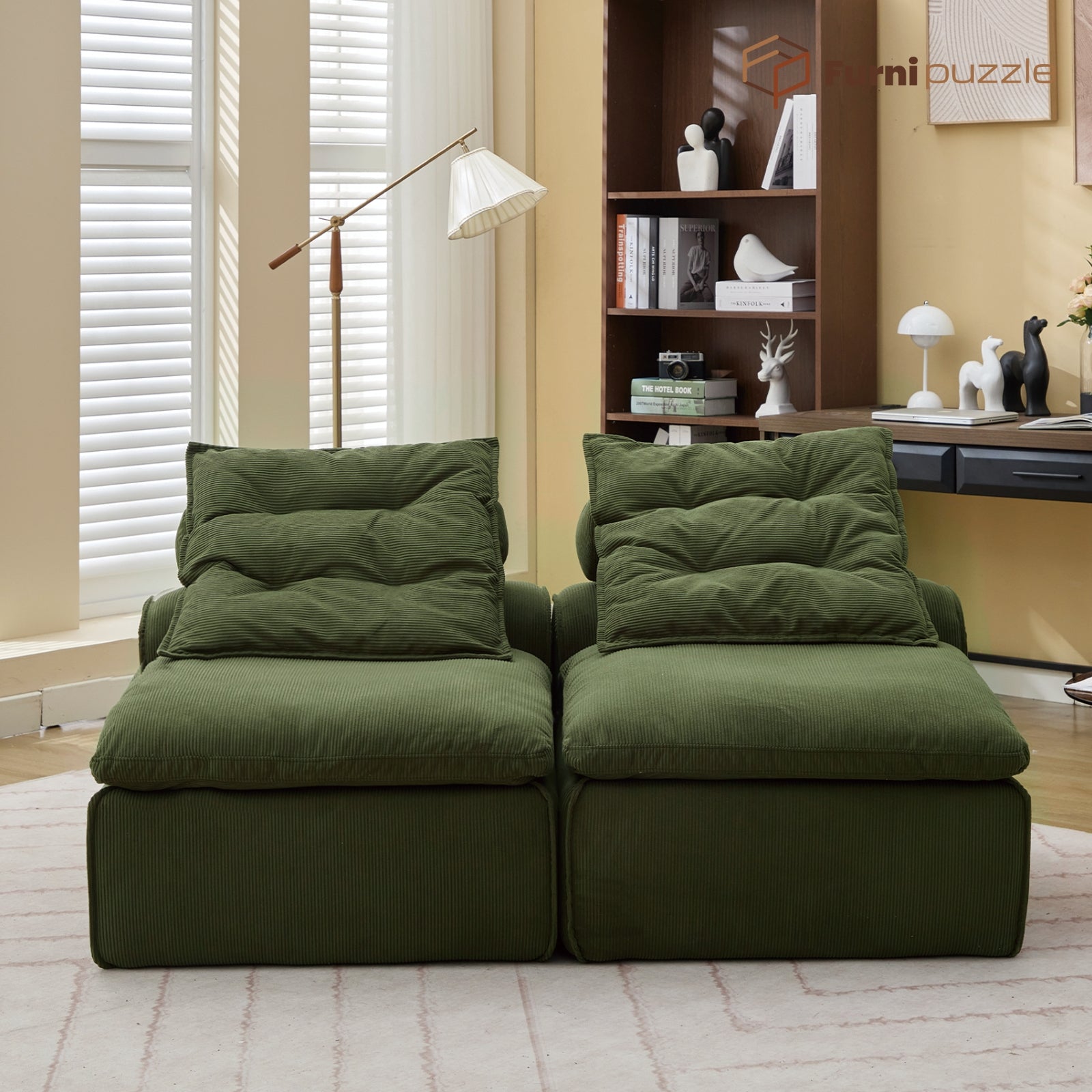Modular Sofa Armless Loveseat With 2 Neck Pillows and 2 Waist Pillows