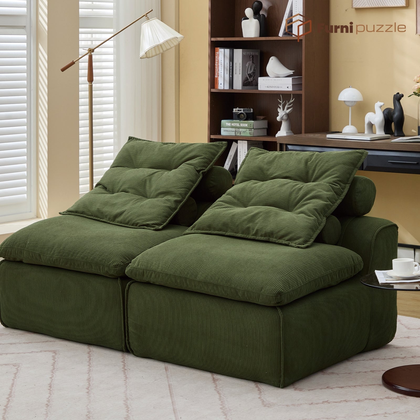 Modular Sofa Armless Loveseat With 2 Neck Pillows and 2 Waist Pillows