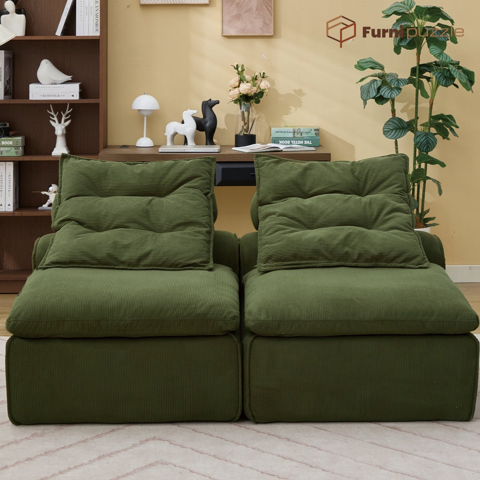 Modular Sofa Armless Loveseat With 2 Neck Pillows and 2 Waist Pillows