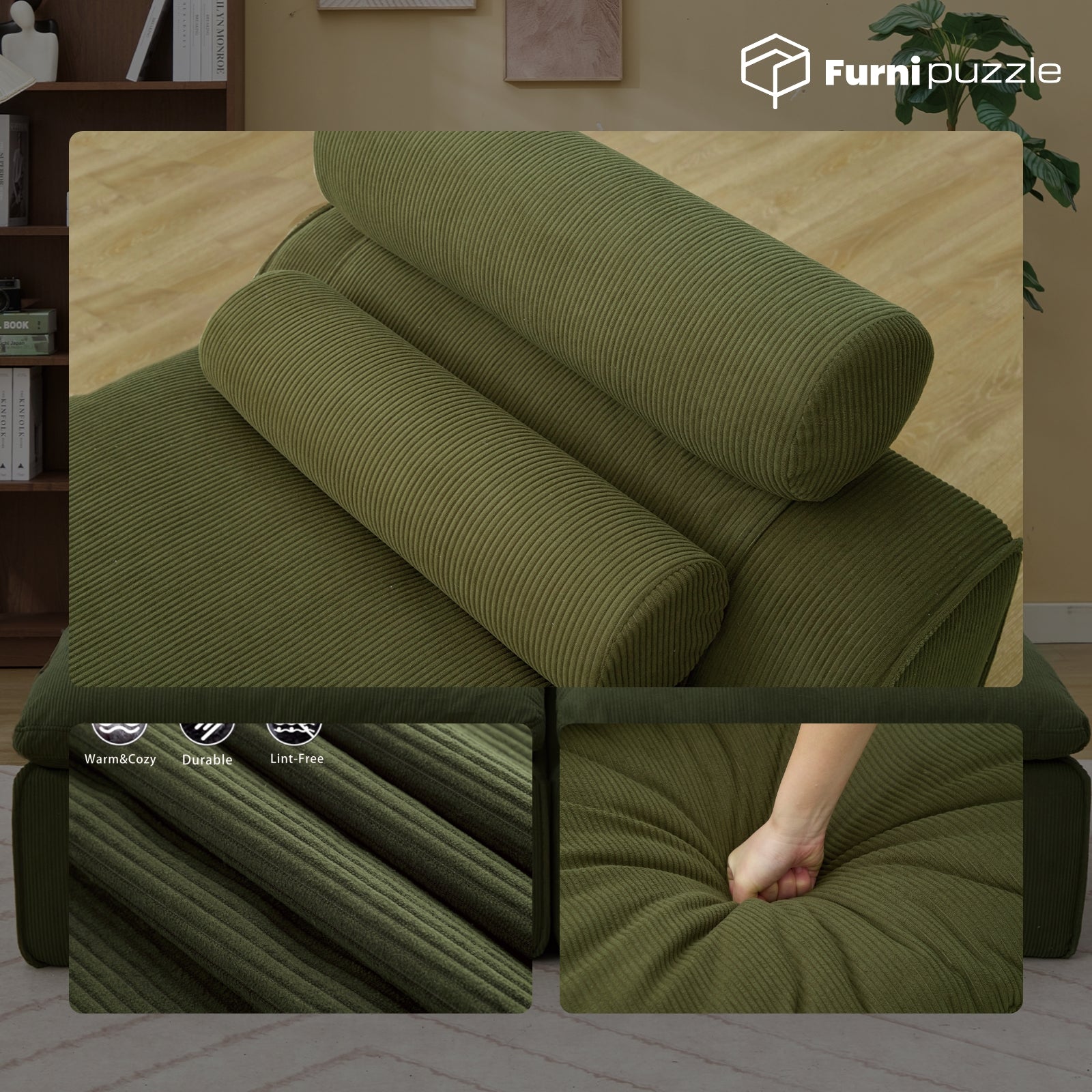 Modular Sofa Armless Loveseat With 2 Neck Pillows and 2 Waist Pillows