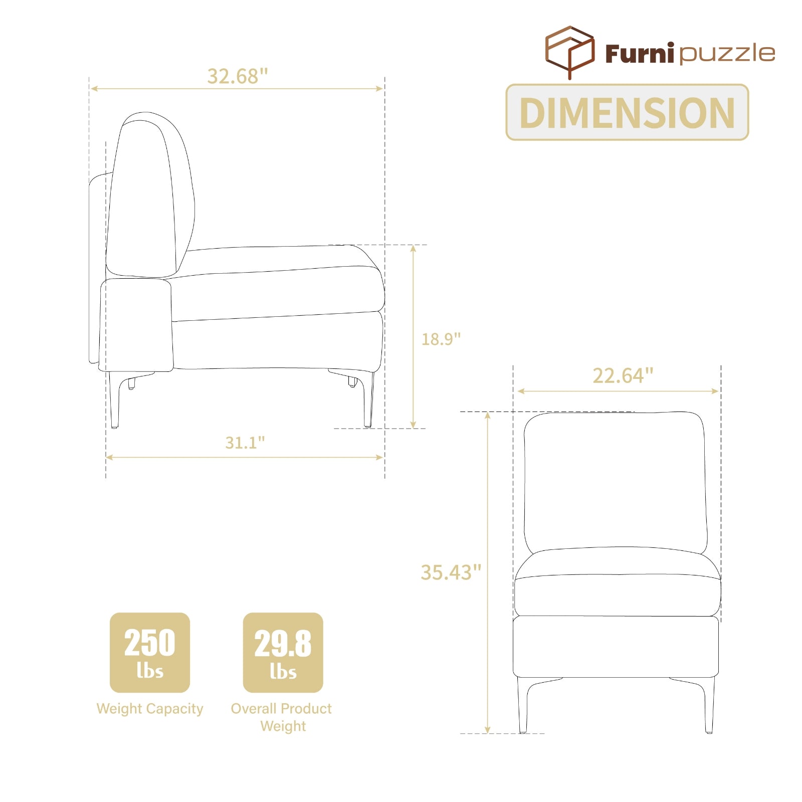 Furnipuzzle Corduroy Armless Modular Sofa - Modern Minimalist Style