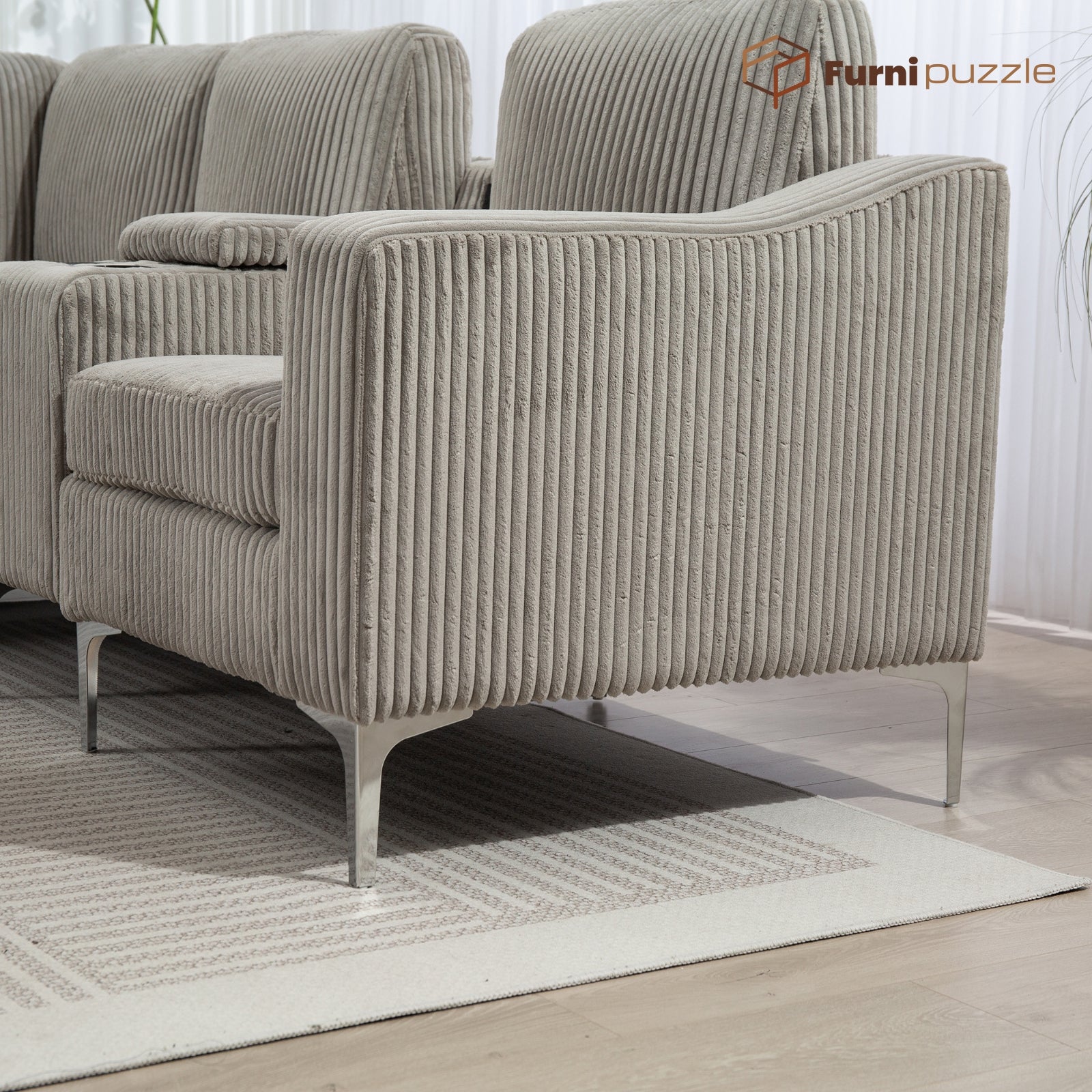 Furnipuzzle Corduroy Armless Modular Sofa - Modern Minimalist Style
