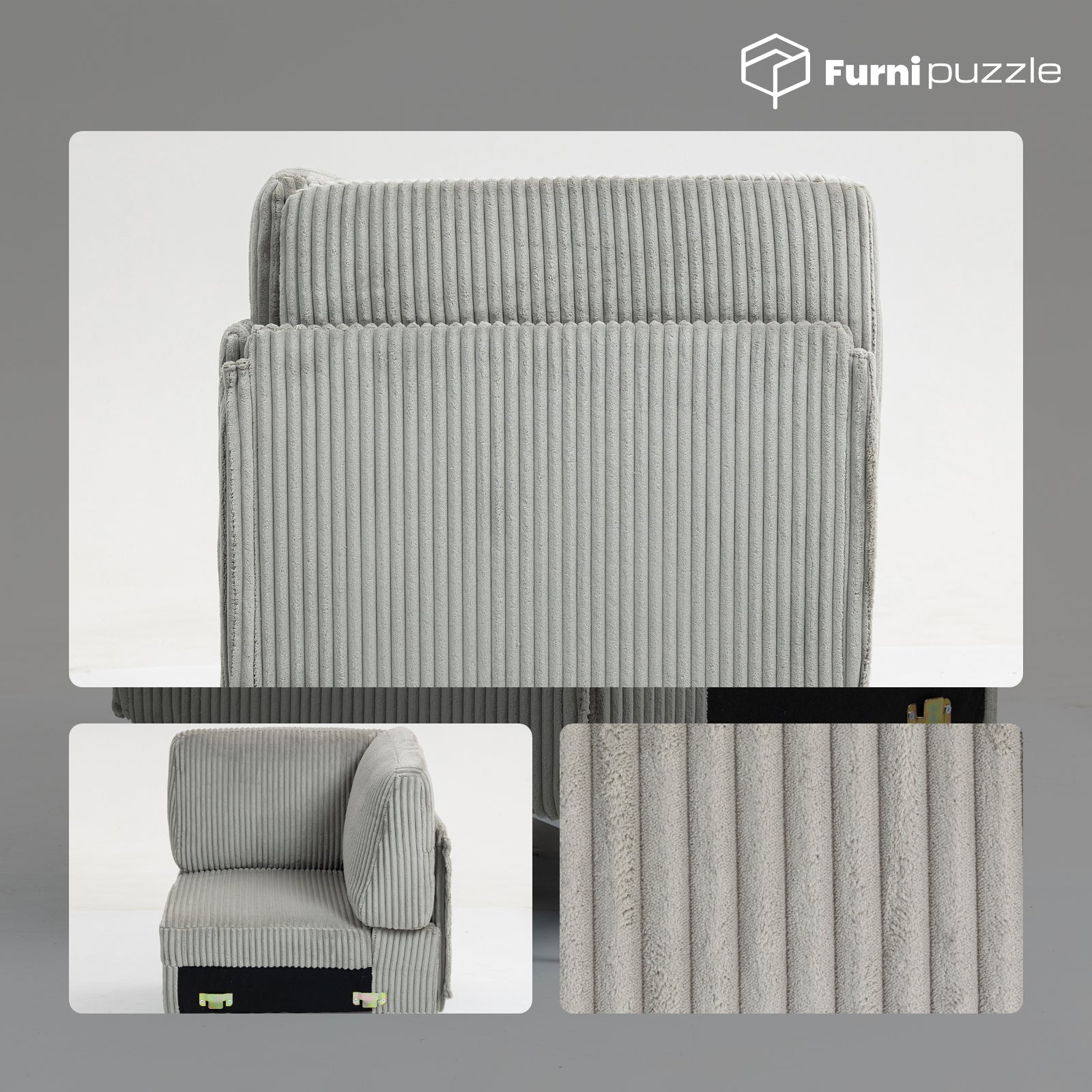 Furnipuzzle Corduroy Armless Modular Sofa - Modern Minimalist Style