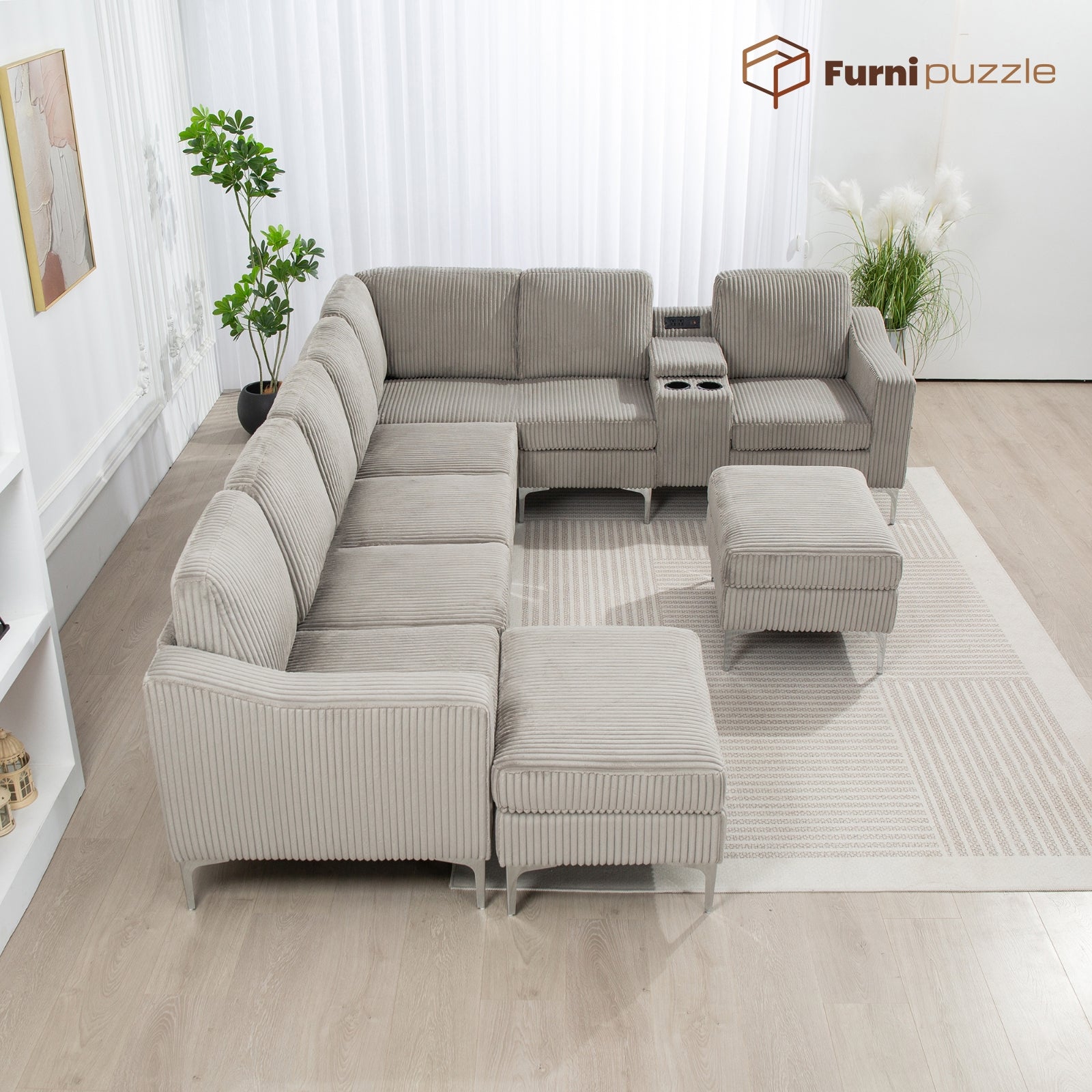 Furnipuzzle Corduroy Armless Modular Sofa - Modern Minimalist Style