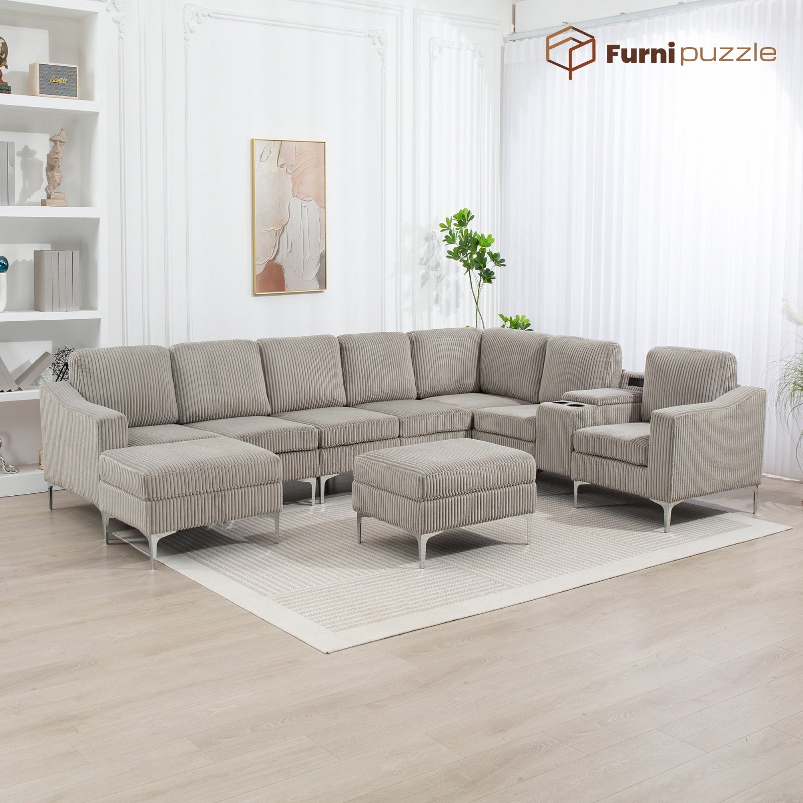 Furnipuzzle Corduroy Armless Modular Sofa - Modern Minimalist Style