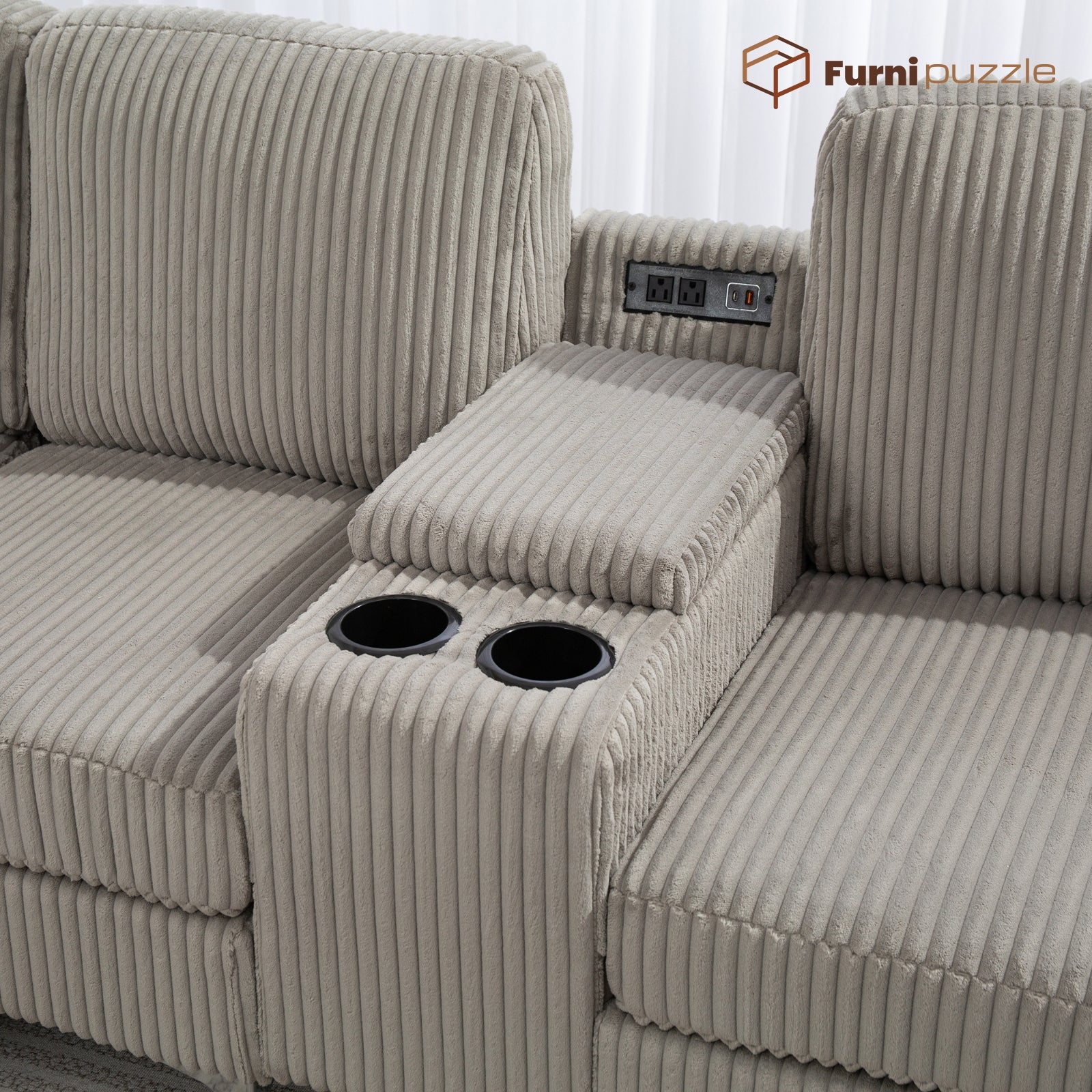 Furnipuzzle Corduroy Armless Modular Sofa - Modern Minimalist Style