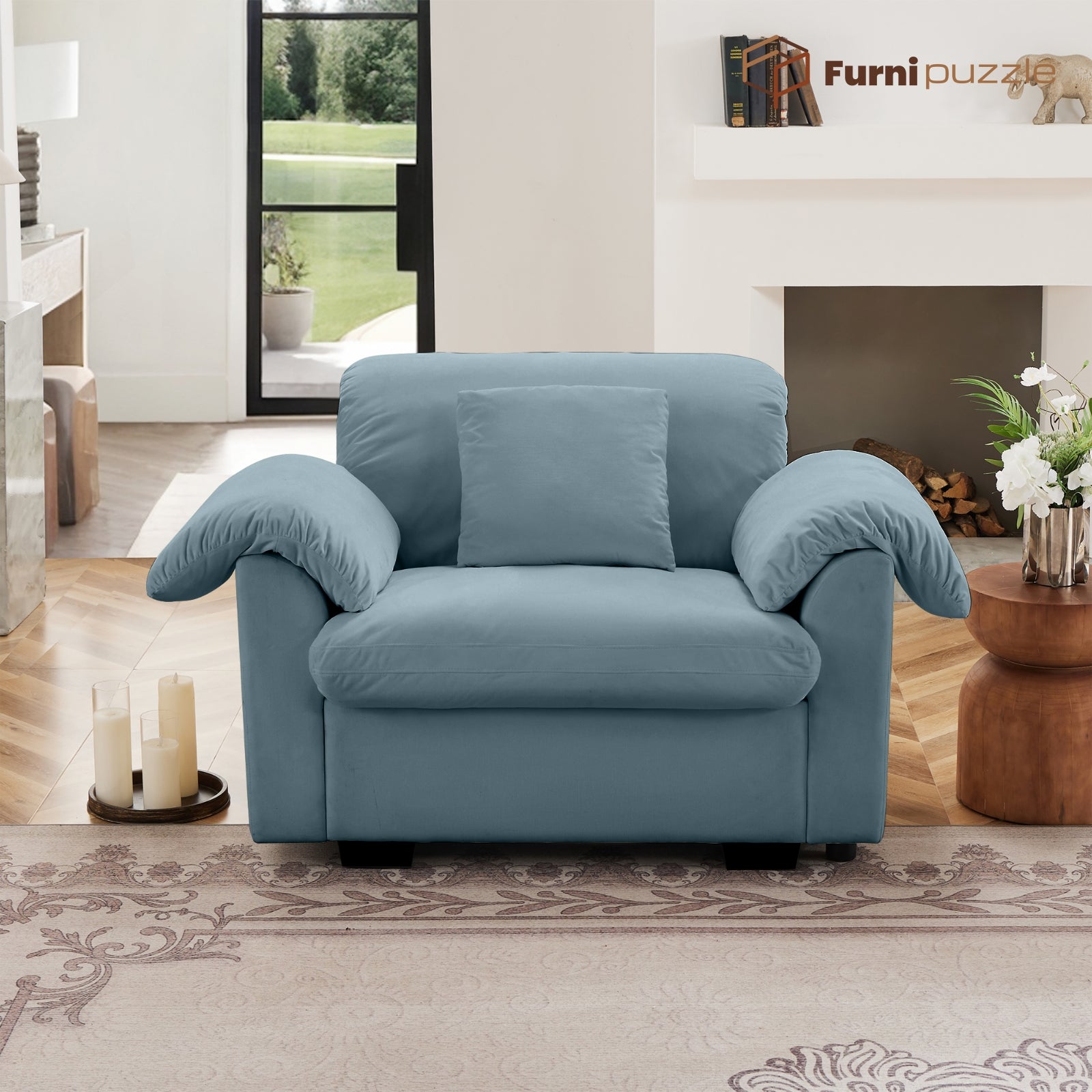 Furnipuzzle Velvet Armless Modular Sofa with Storage and Ottoman