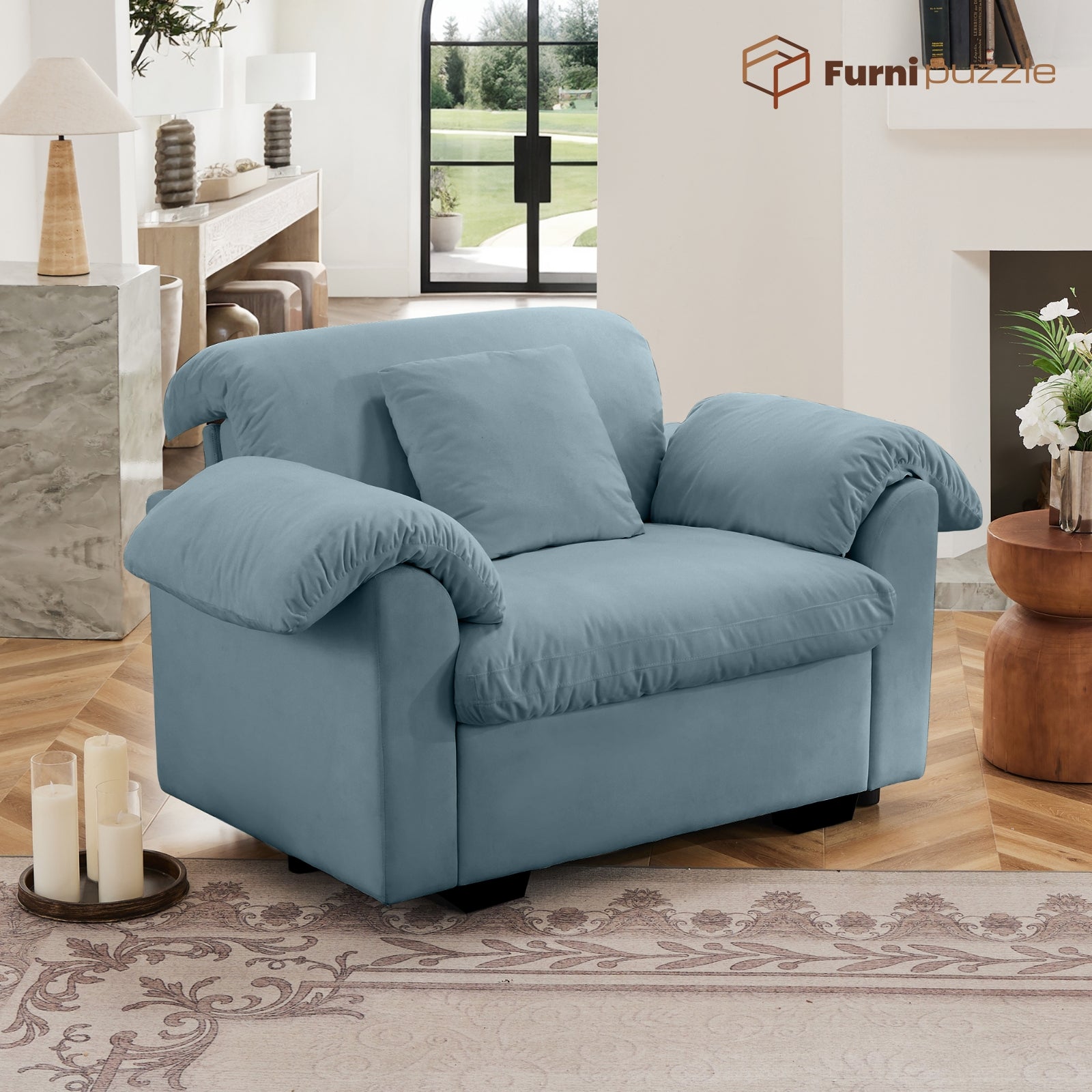 Furnipuzzle Velvet Armless Modular Sofa with Storage and Ottoman