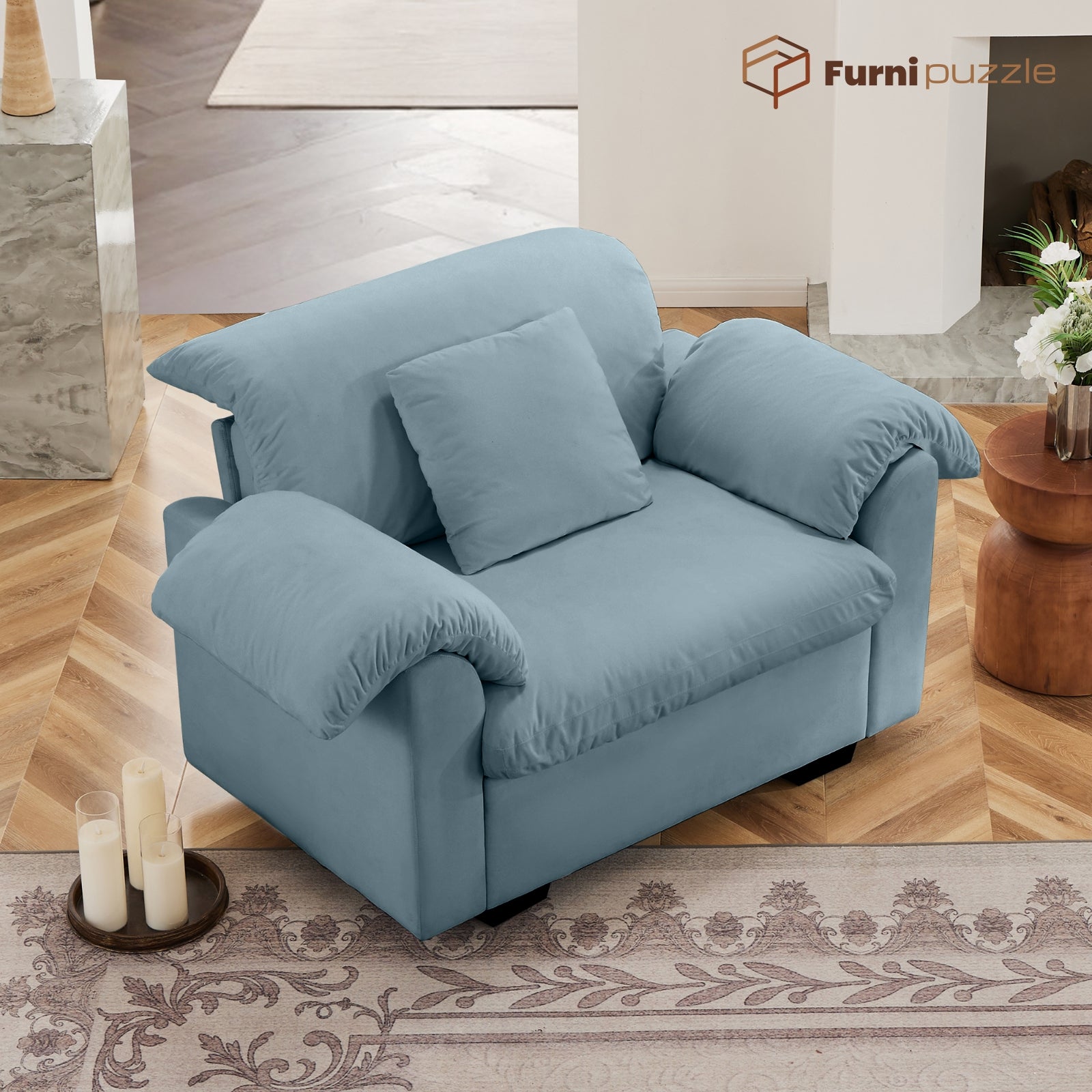 Furnipuzzle Velvet Armless Modular Sofa with Storage and Ottoman