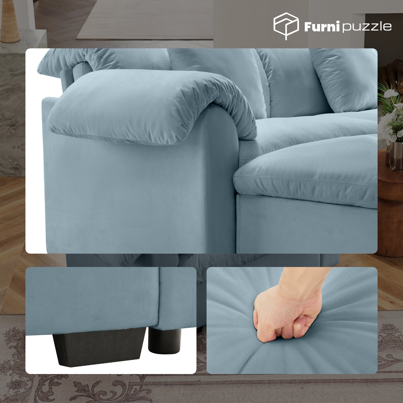 Furnipuzzle Velvet Armless Modular Sofa with Storage and Ottoman