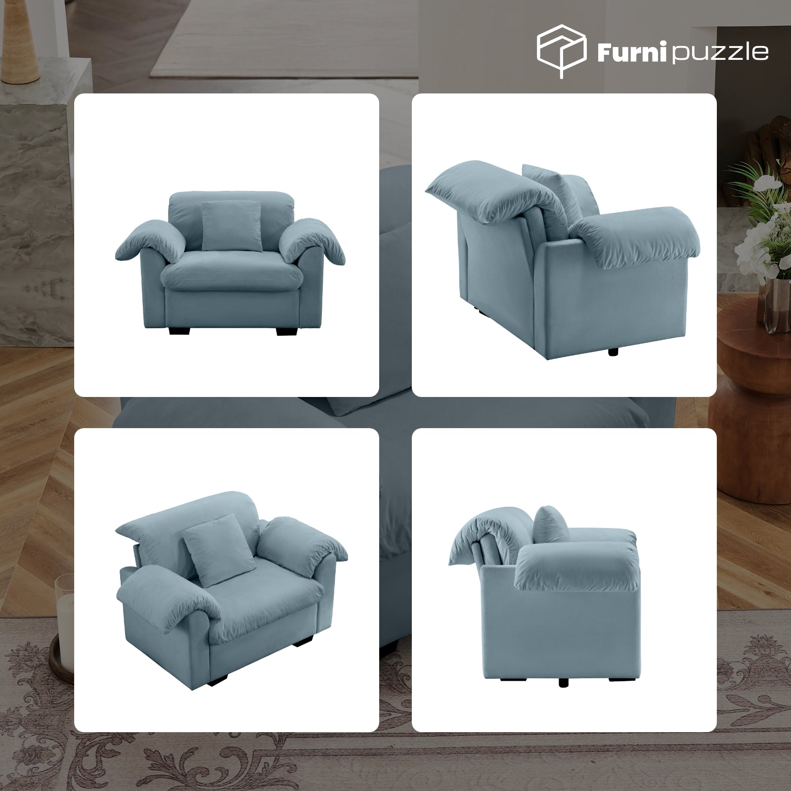 Furnipuzzle Velvet Armless Modular Sofa with Storage and Ottoman