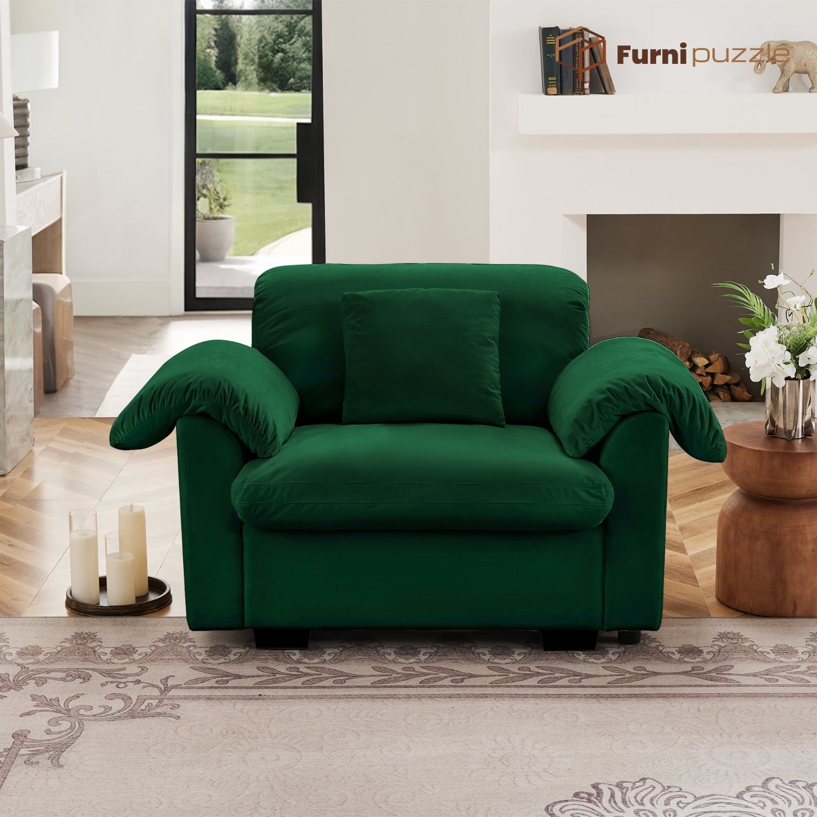 Furnipuzzle Velvet Armless Modular Sofa with Storage and Ottoman