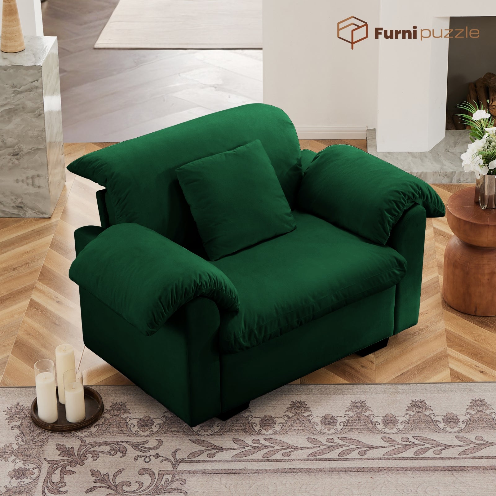 Furnipuzzle Velvet Armless Modular Sofa with Storage and Ottoman