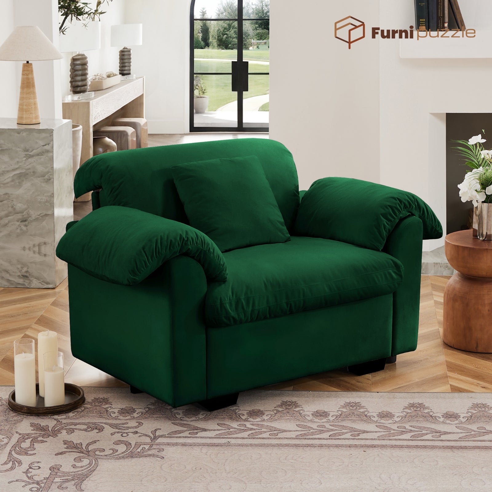 Furnipuzzle Velvet Armless Modular Sofa with Storage and Ottoman
