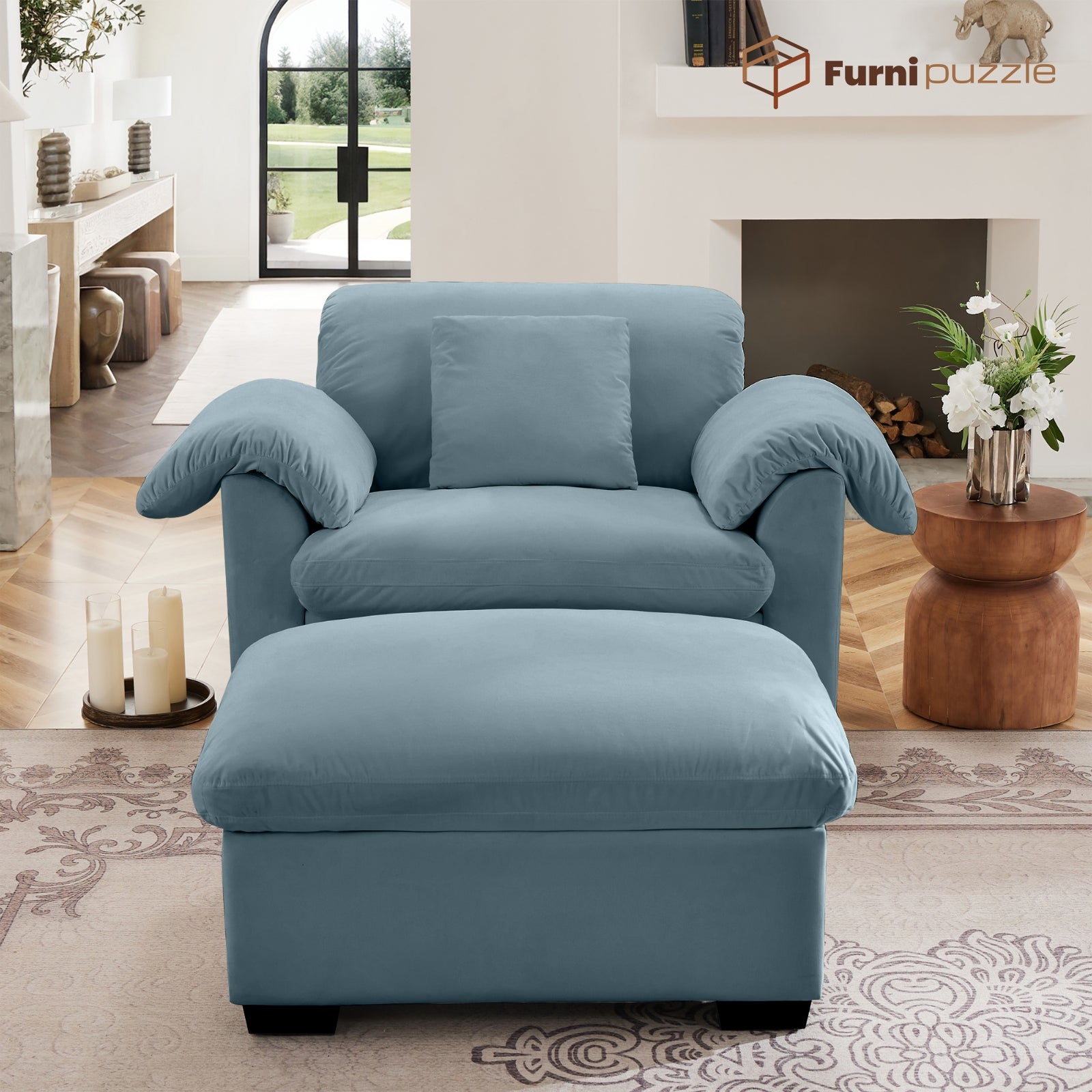 Furnipuzzle Velvet Armless Modular Sofa with Storage and Ottoman