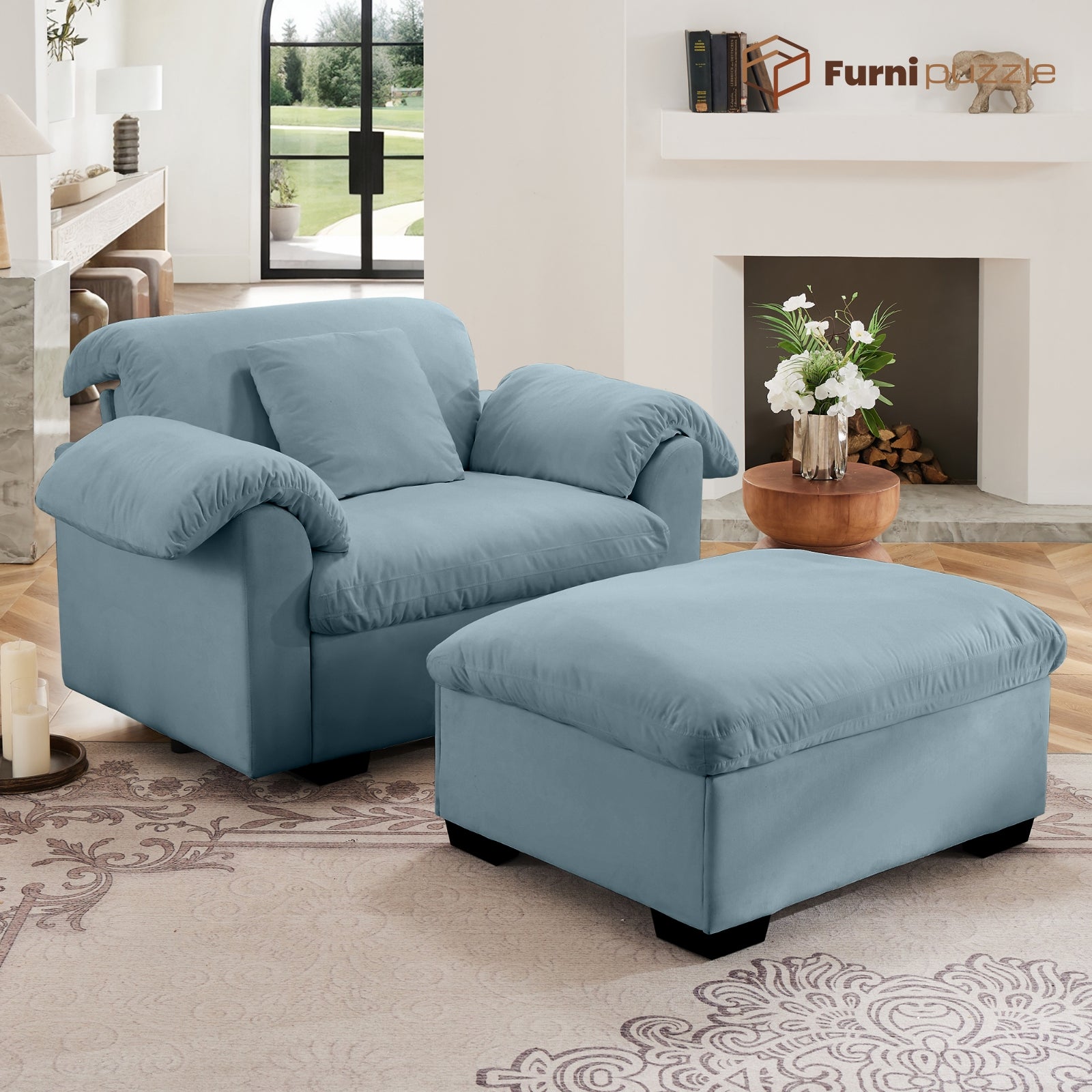 Furnipuzzle Velvet Armless Modular Sofa with Storage and Ottoman