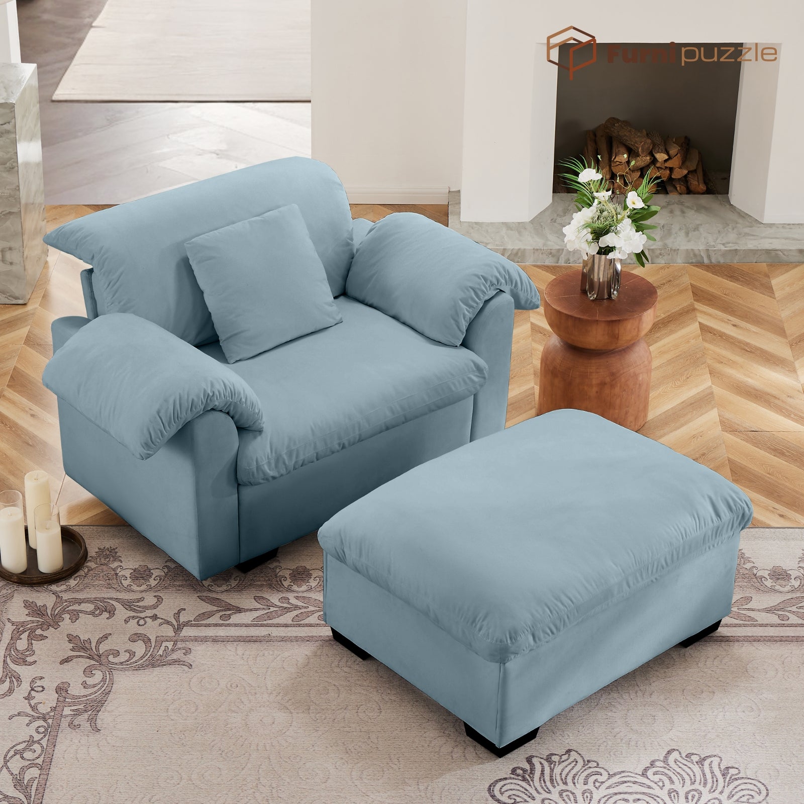 Furnipuzzle Velvet Armless Modular Sofa with Storage and Ottoman