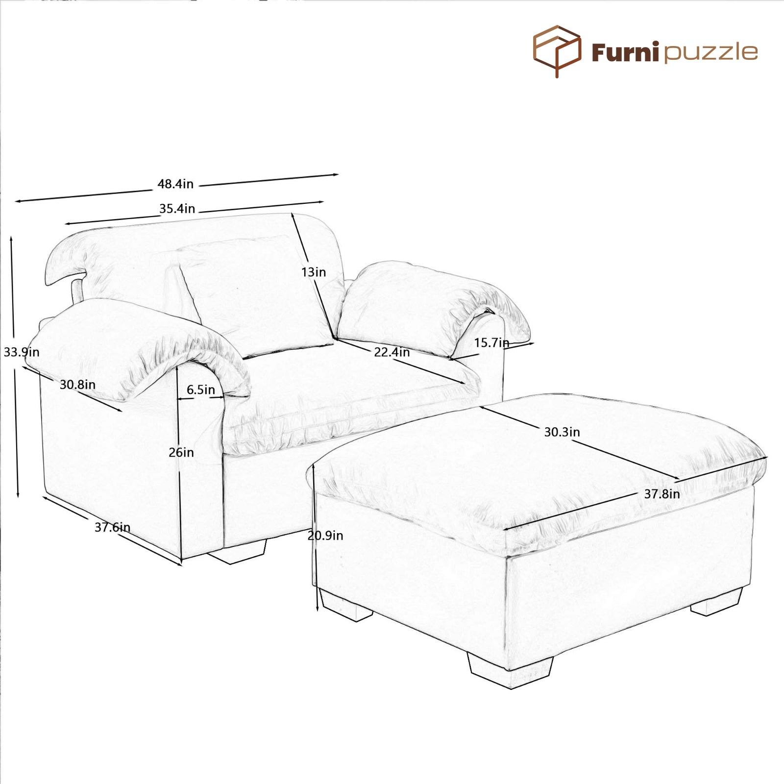 Furnipuzzle Velvet Armless Modular Sofa with Storage and Ottoman