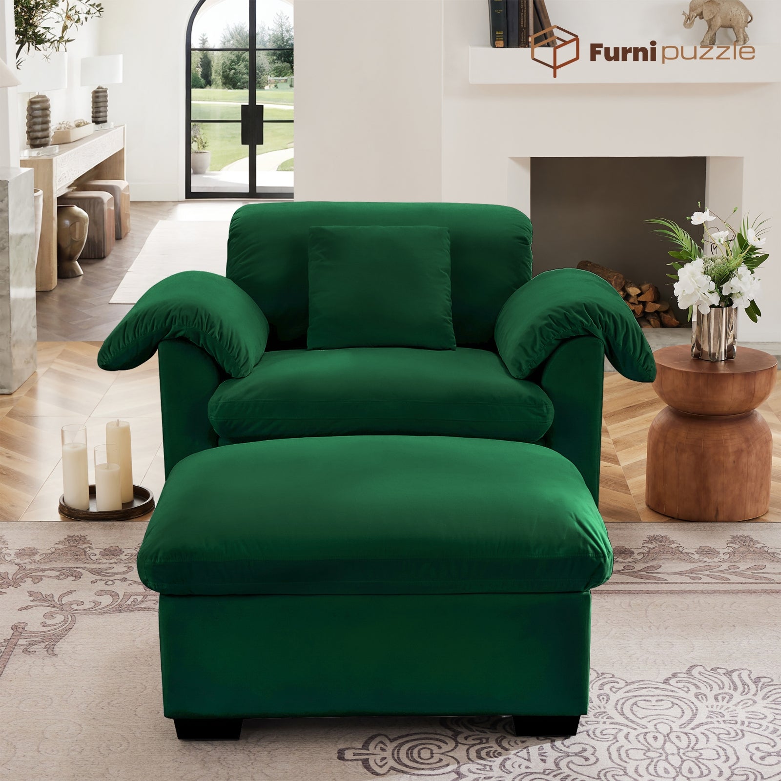 Furnipuzzle Velvet Armless Modular Sofa with Storage and Ottoman