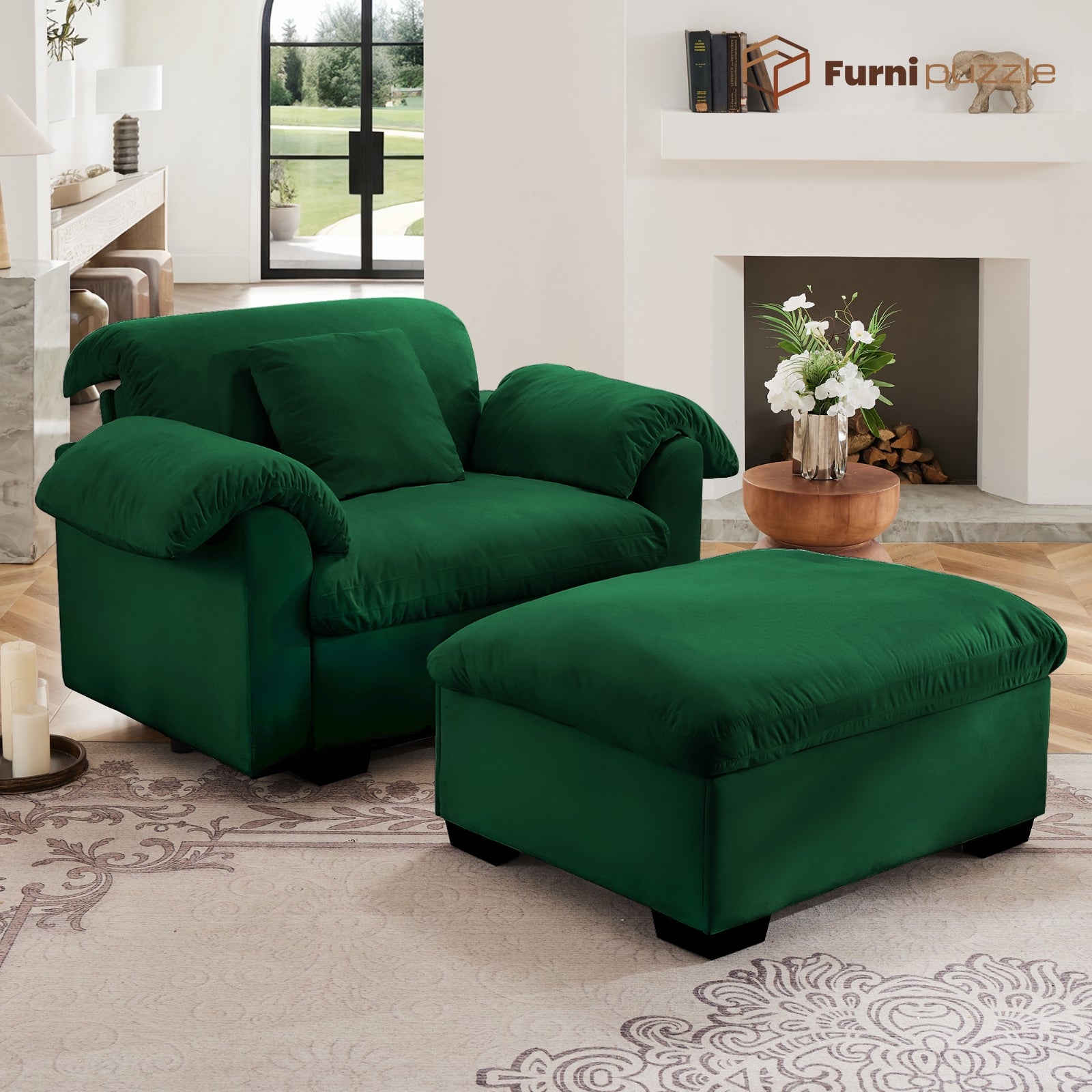 Furnipuzzle Velvet Armless Modular Sofa with Storage and Ottoman