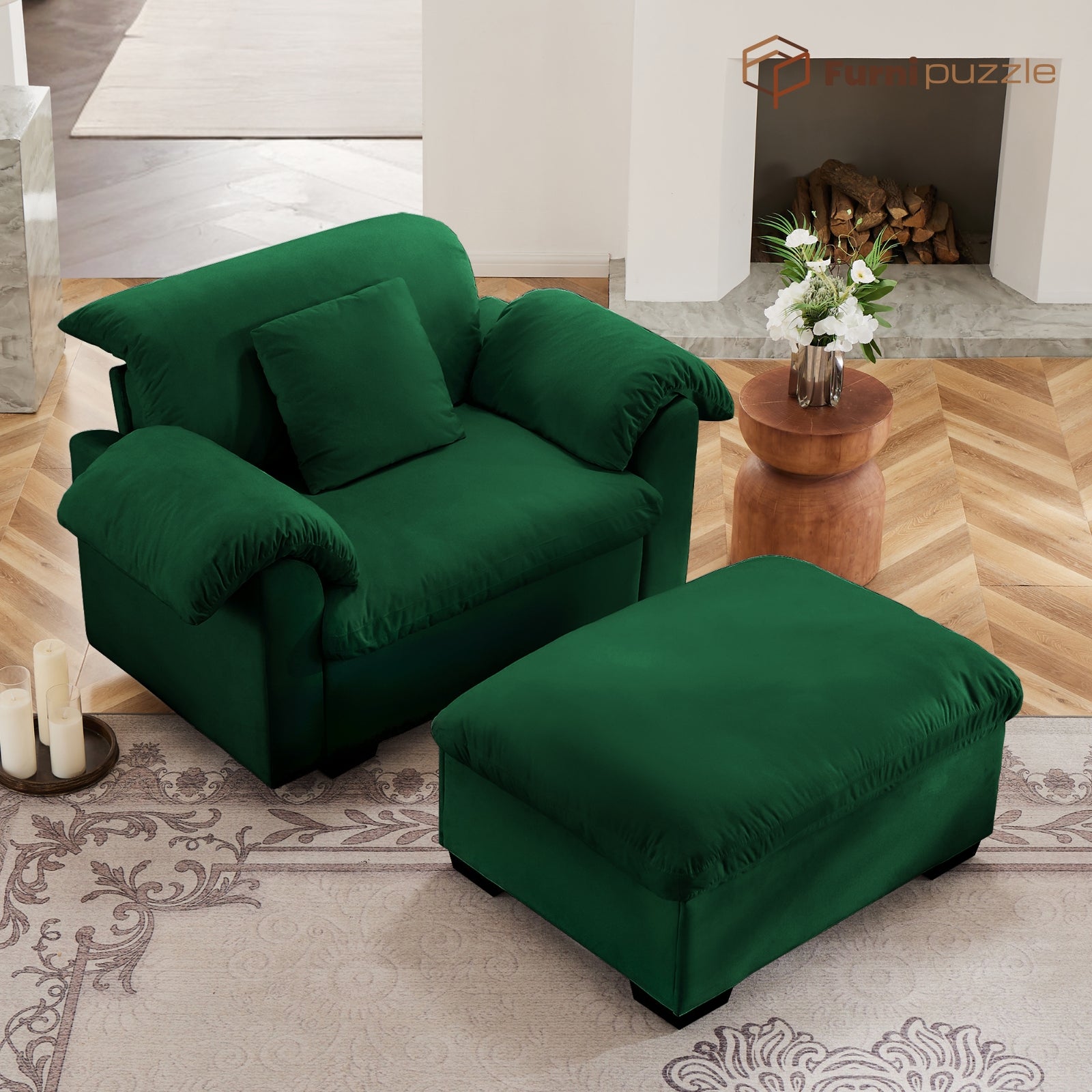 Furnipuzzle Velvet Armless Modular Sofa with Storage and Ottoman