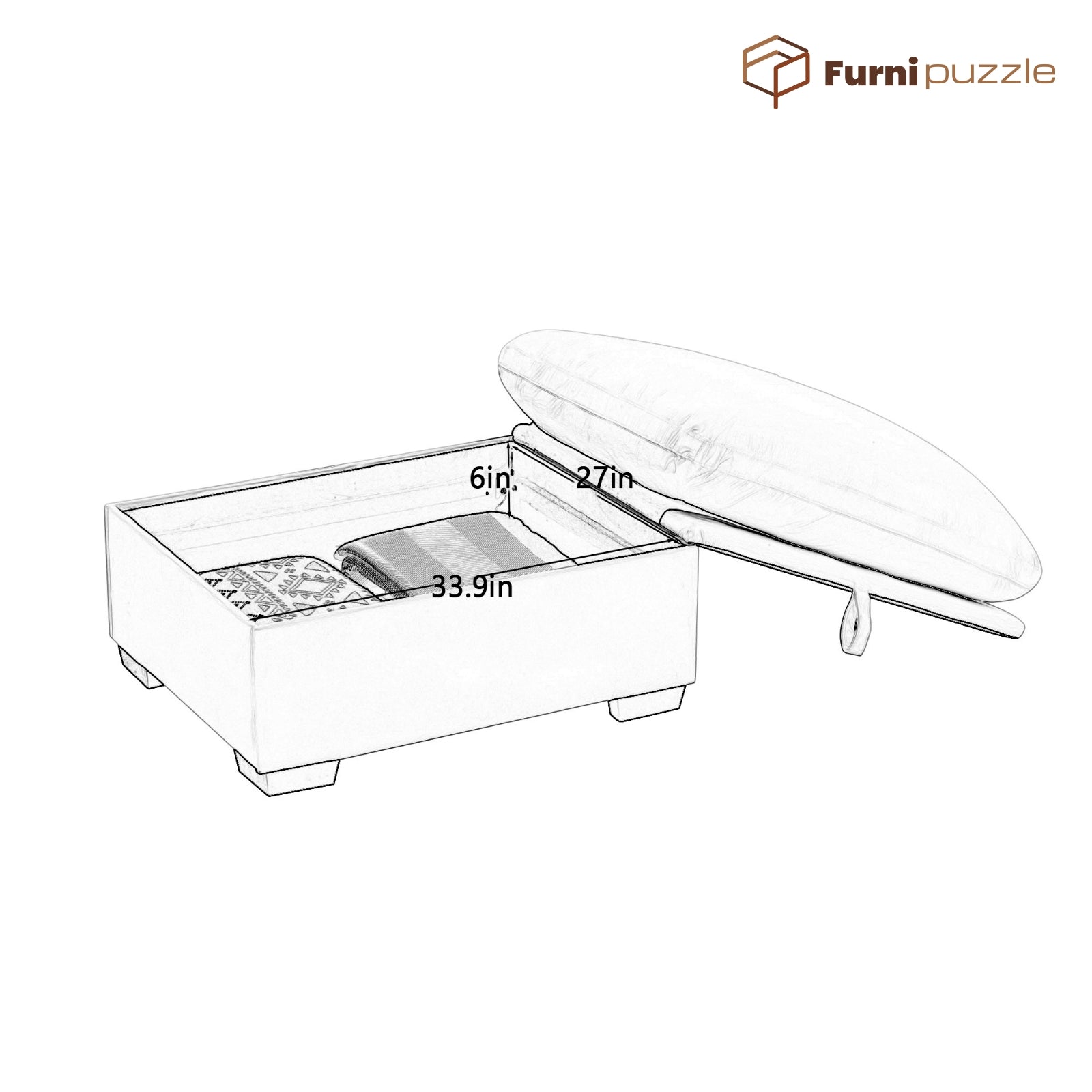 Furnipuzzle Velvet Armless Modular Sofa with Storage and Ottoman