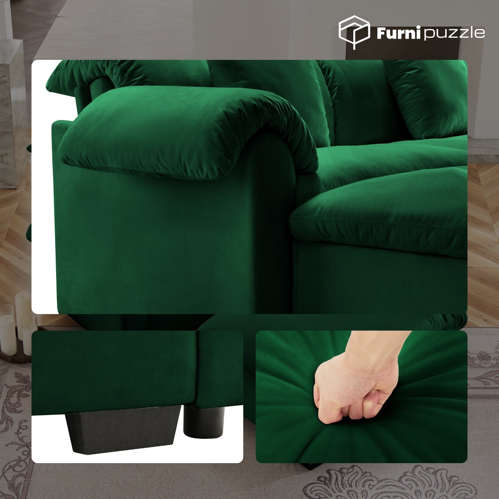 Furnipuzzle Velvet Armless Modular Sofa with Storage and Ottoman