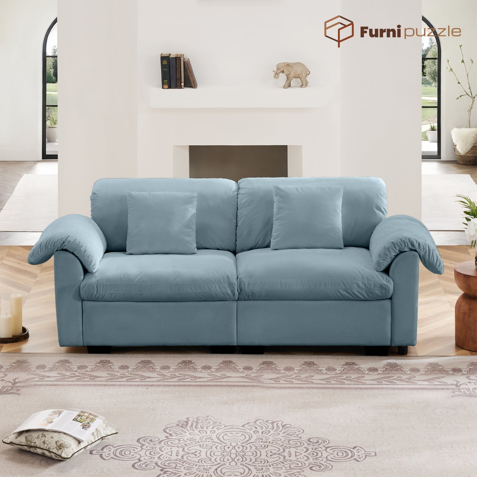 Furnipuzzle Velvet Armless Modular Sofa with Storage and Ottoman