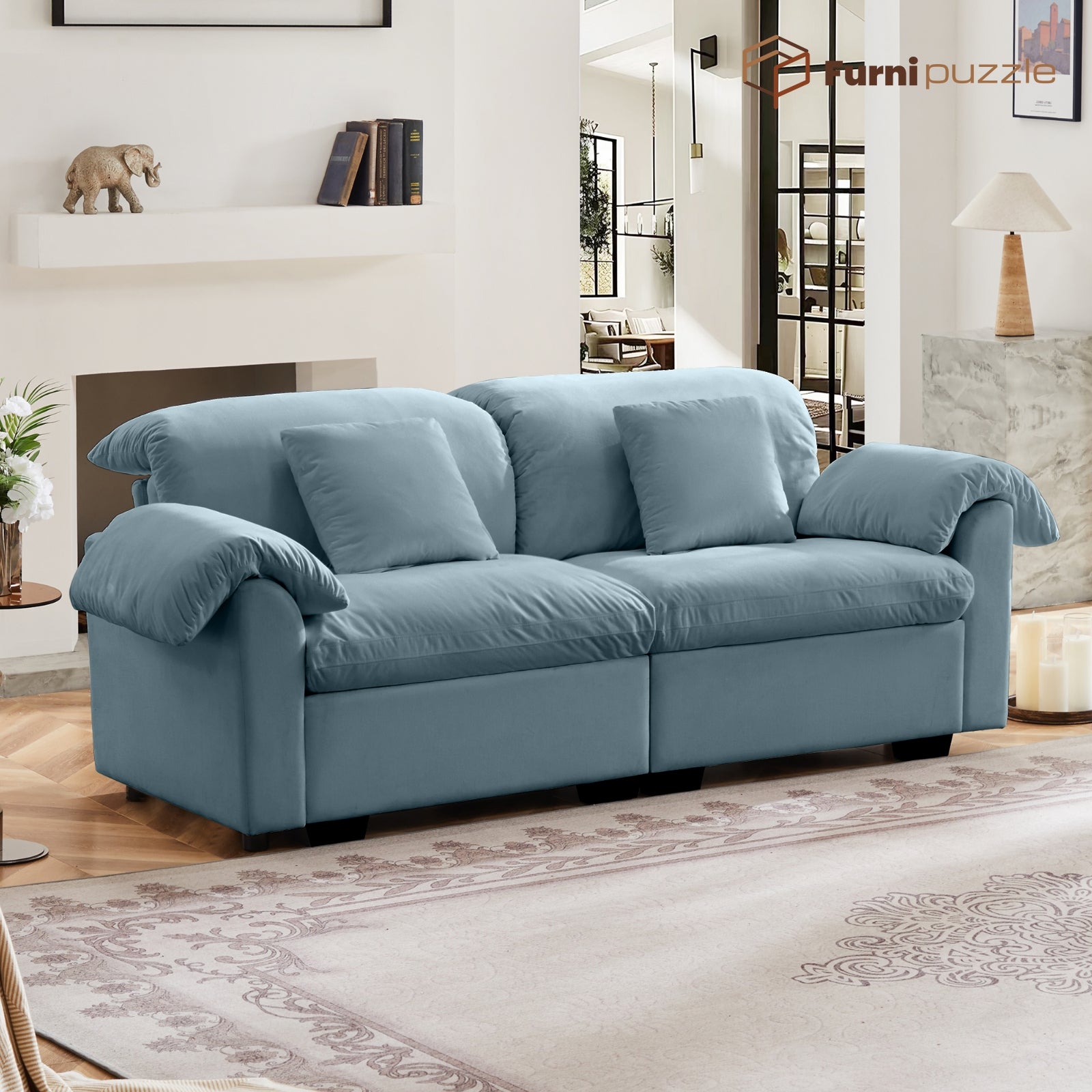 Furnipuzzle Velvet Armless Modular Sofa with Storage and Ottoman