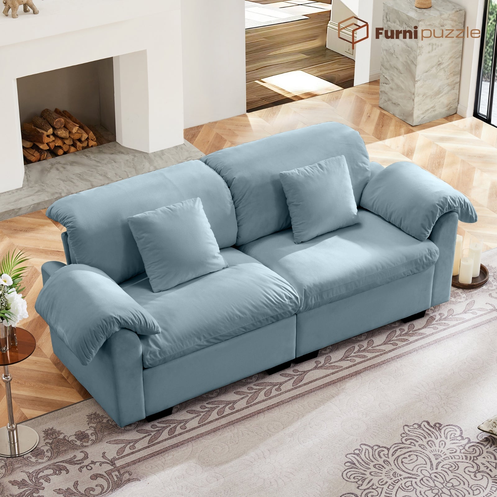 Furnipuzzle Velvet Armless Modular Sofa with Storage and Ottoman