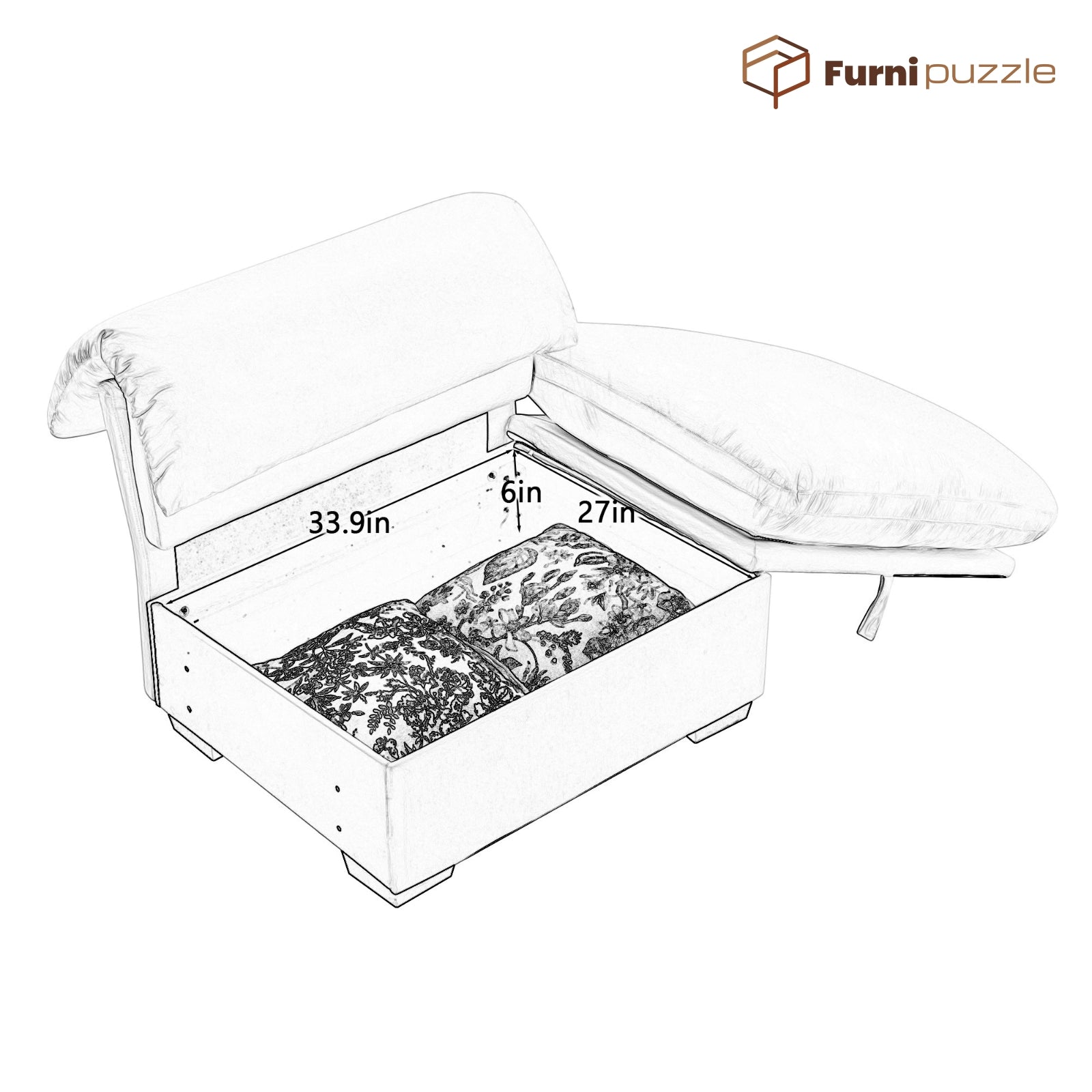 Furnipuzzle Velvet Armless Modular Sofa with Storage and Ottoman