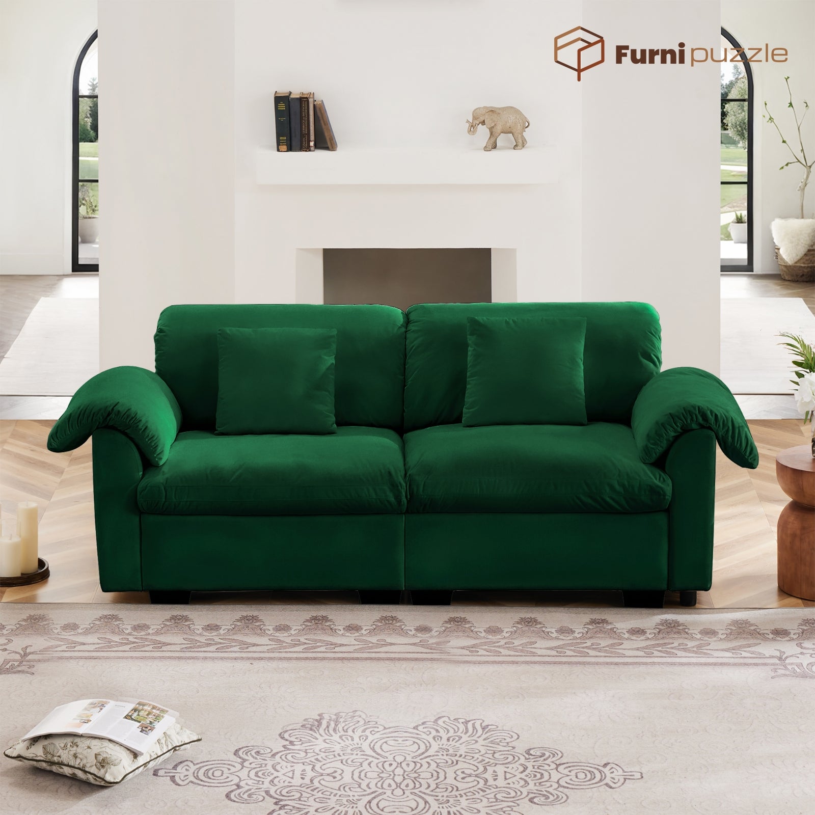 Furnipuzzle Velvet Armless Modular Sofa with Storage and Ottoman