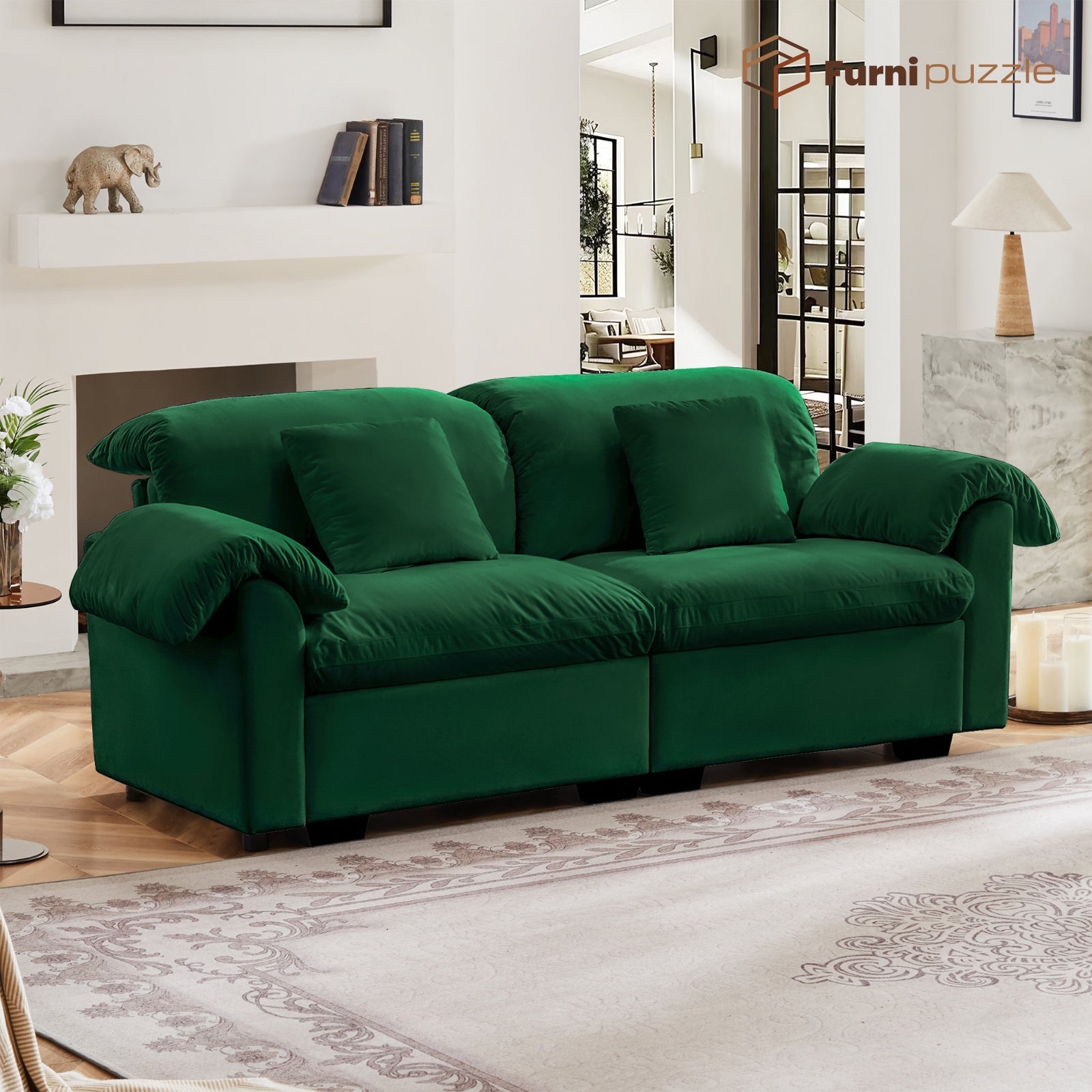 Furnipuzzle Velvet Armless Modular Sofa with Storage and Ottoman